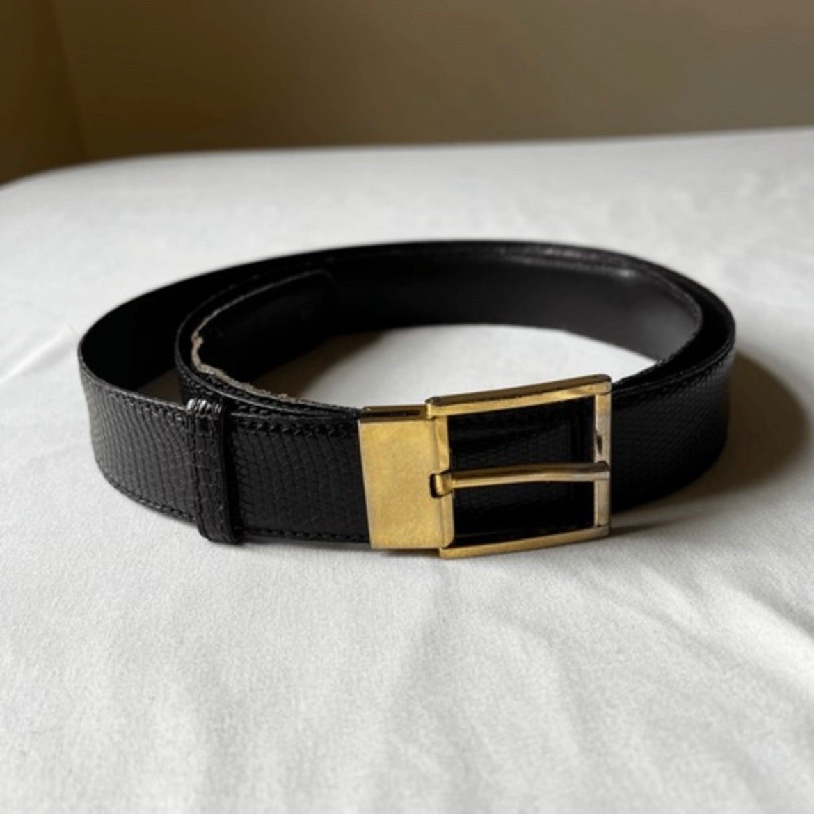 Vintage Barneys New York Lizard Skin Belt Gold Buckle Italy Mens Size L