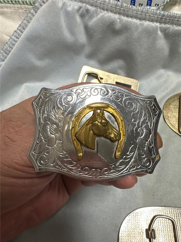 Five Vintage Horse Belt Buckles