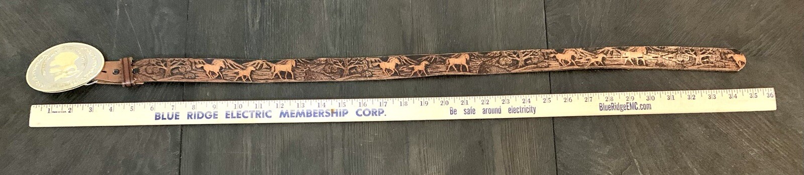 Genuine Leather Belt Horses Stallions W/ NA Hunting Club Belt Buckle USA 26
