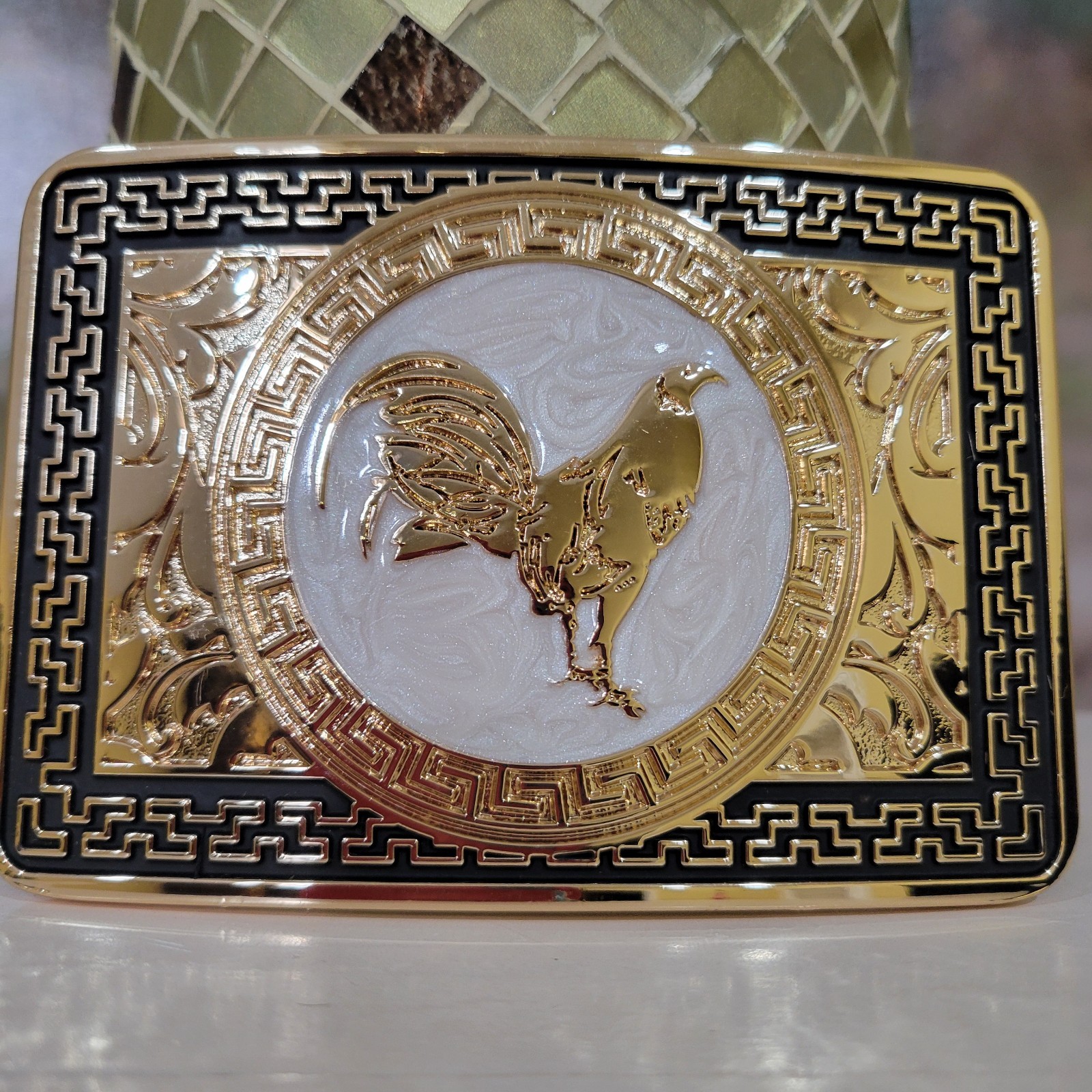Rooster Western Belt Buckle Rose Tone And Silver Rare Piece With Details Cowboy
