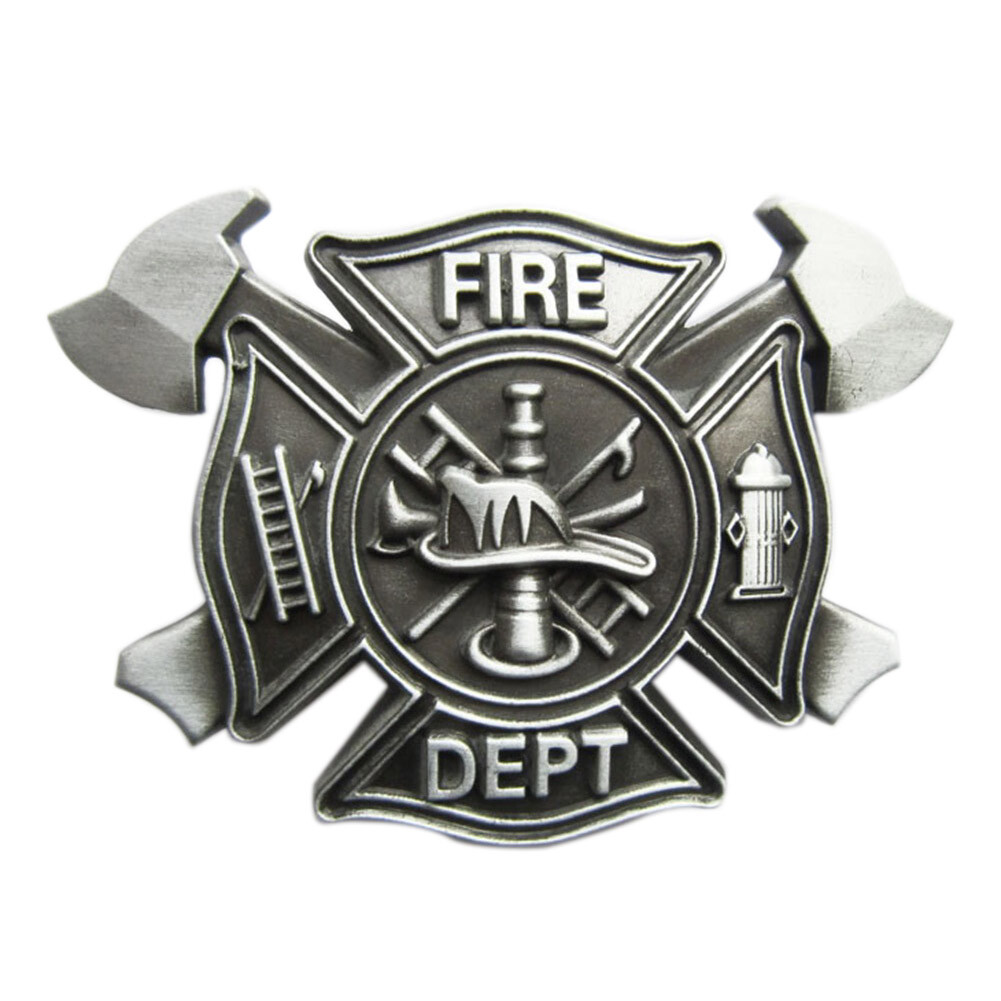 Antique Brushed Silver Fire Fighter Cross Vintage Belt Buckle