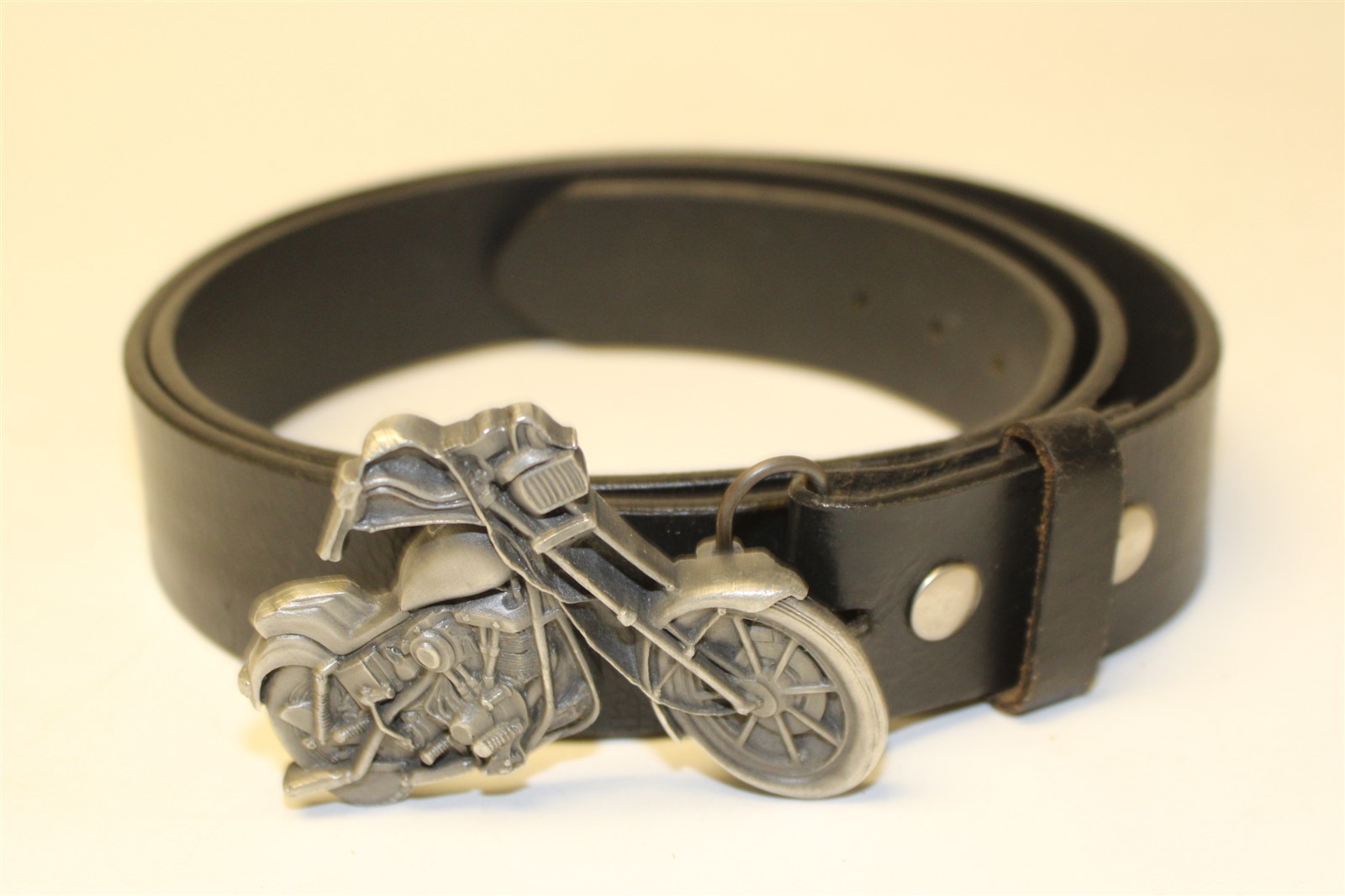 Bergamot Brass Works 1979 USA Made Motorcycle Belt Buckle 42-44 Leather Belt