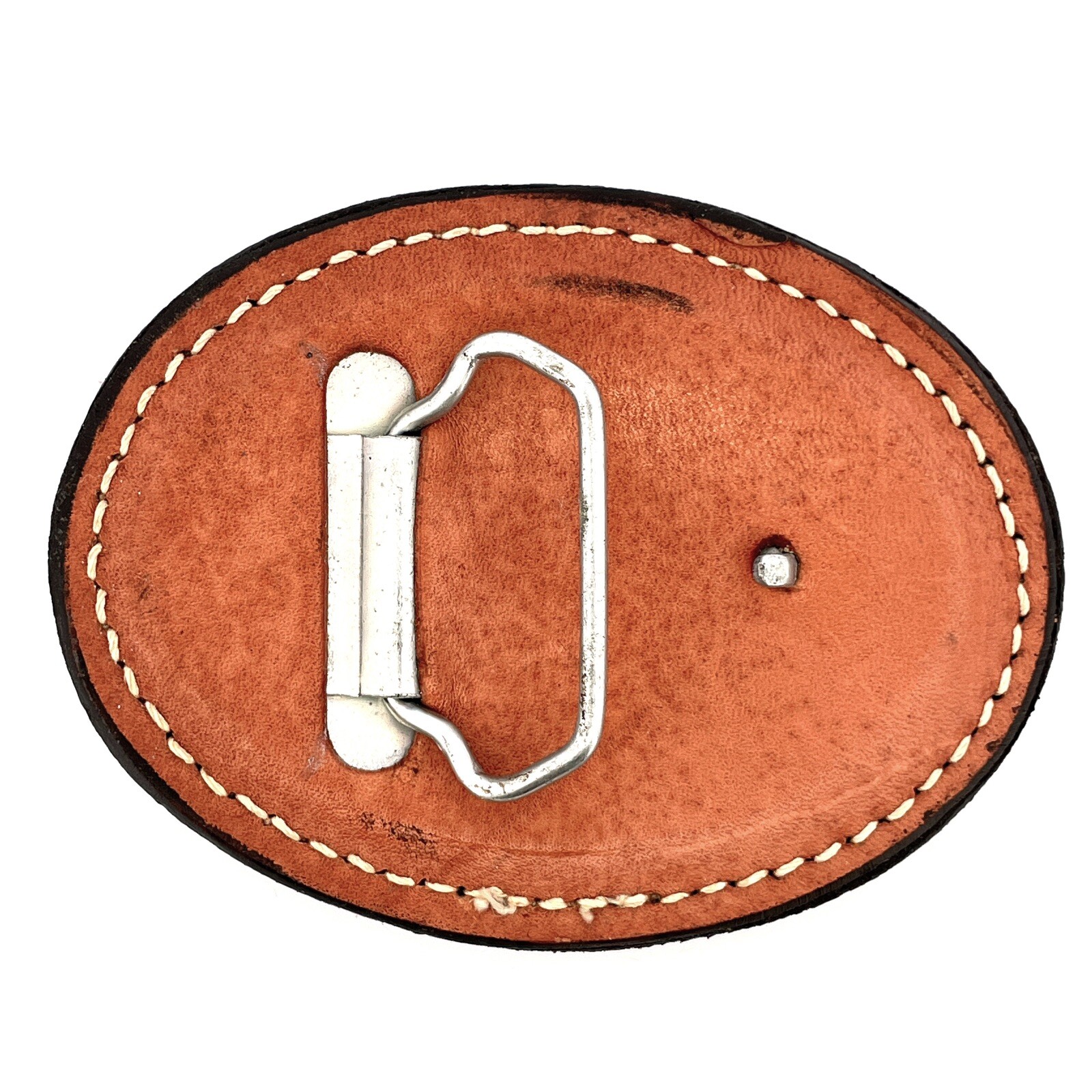 « PAT » Handcrafted Leather & Metal Oval Western Belt Buckle 3&Prime;x4&Prime;