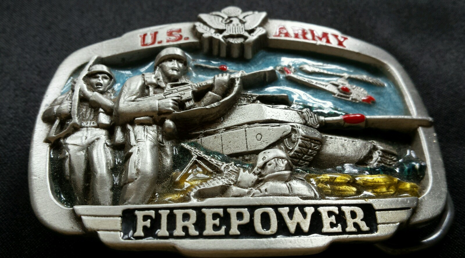 U.S. ARMY FIREPOWER BELT BUCKLE PEWTER 1983