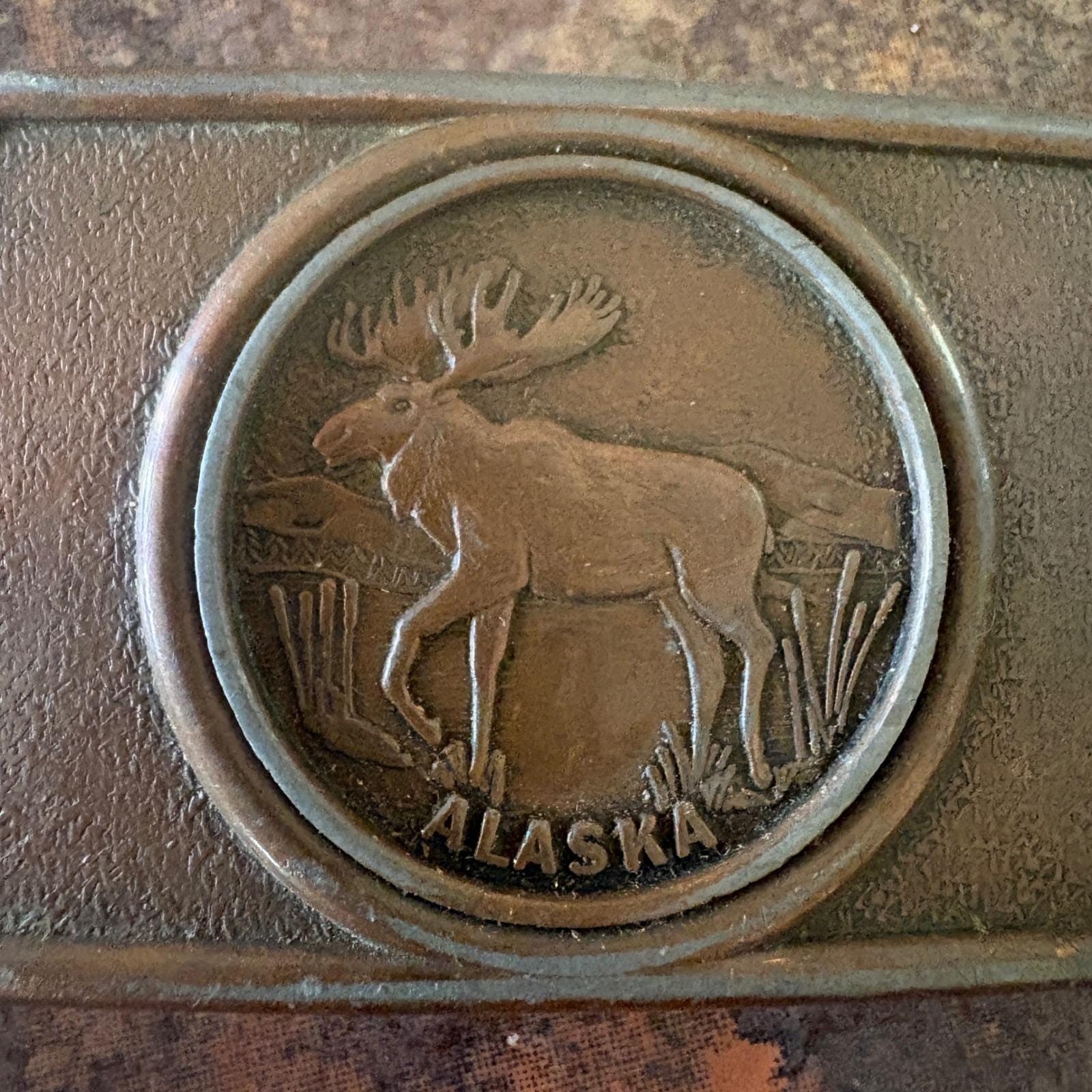 Vintage Century Canada Alaska Moose Belt Buckle Brass Tone Wildlife Souvenir