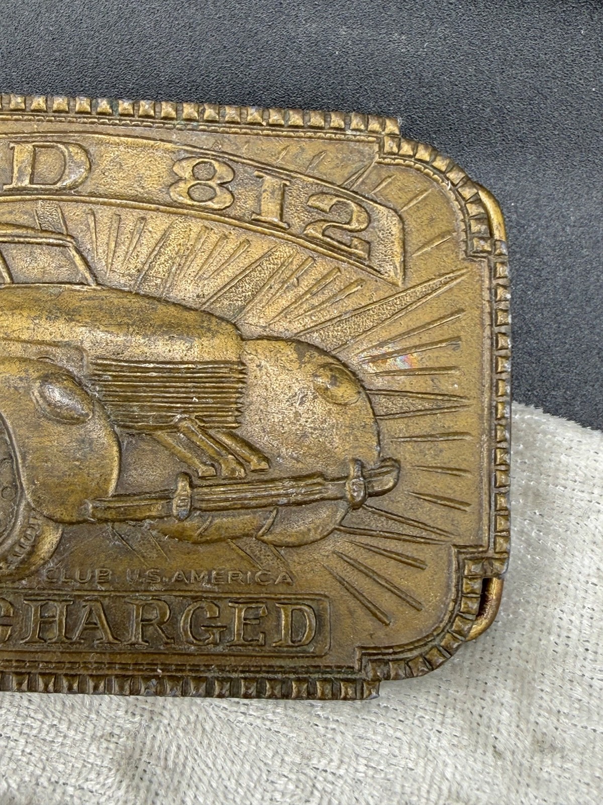 Vintage Cord 812 Car Belt Buckle Supercharged Gold Tone