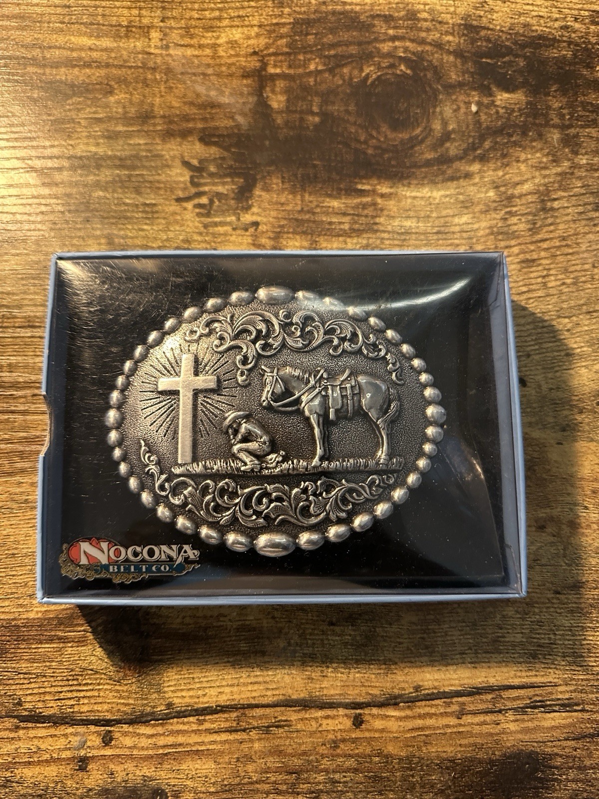 Nocona Cowboy Praying at the Cross Belt Buckle M & F Western 37056