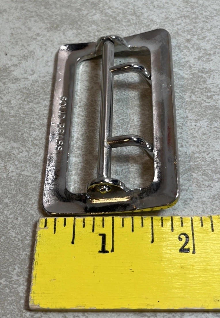 Vintage Solid Brass Chrome Plated 3”Double Prong Heavy Duty Belt Buckle