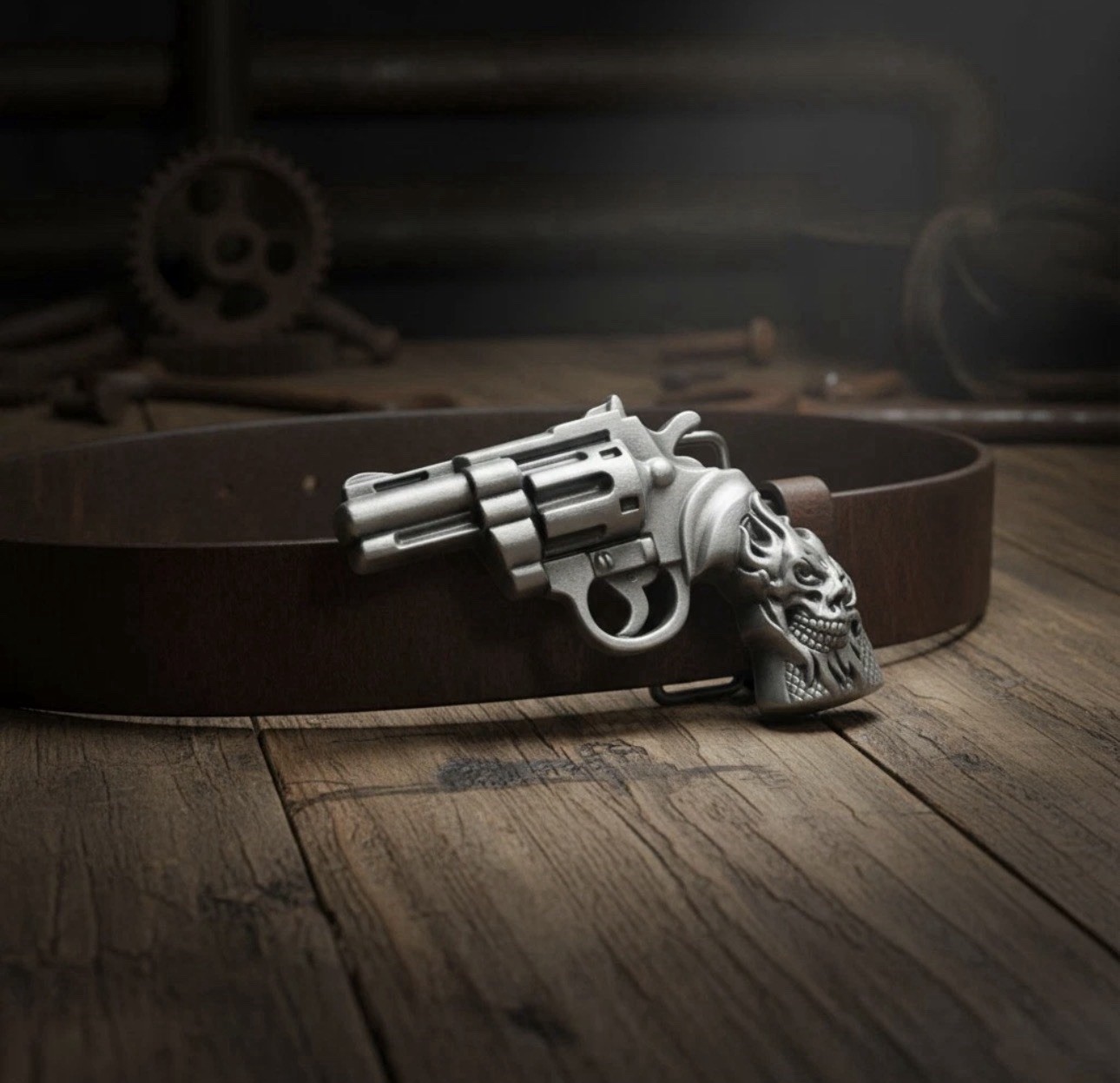 New Men Silver Metal Western Old School Fashion Belt Buckle Revolver Gun Skull