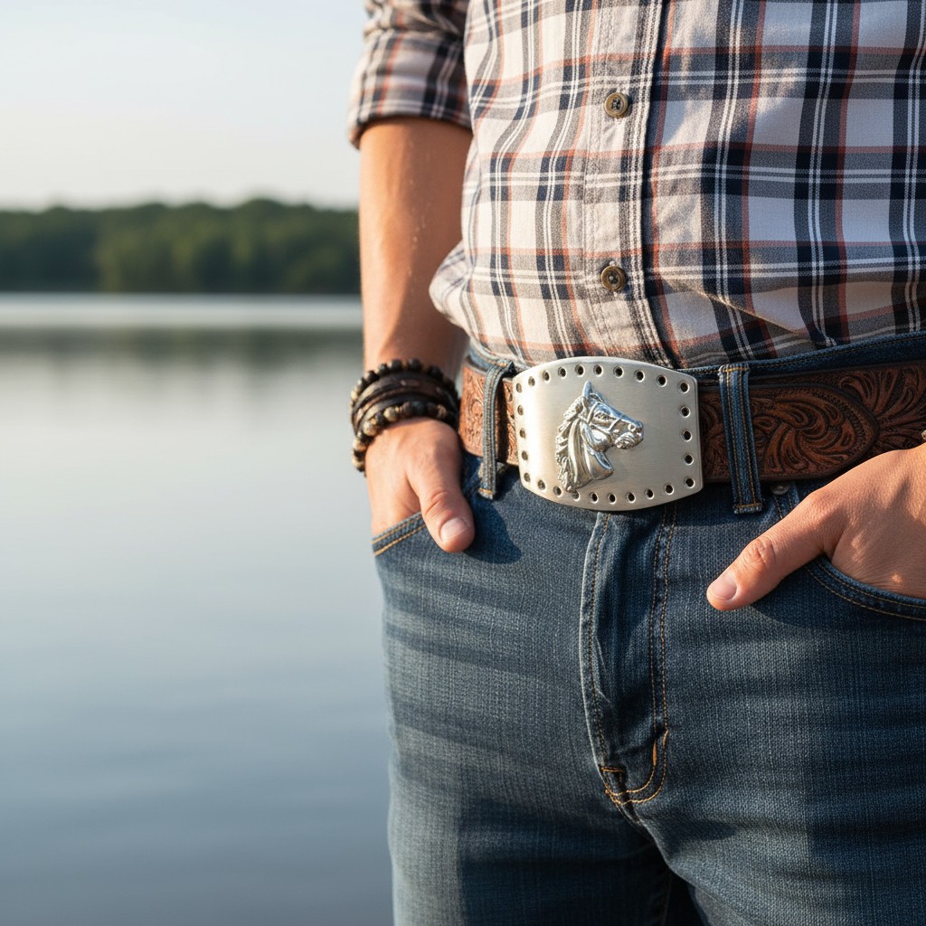 Men Women Western Fashion Belt Buckle Silver Metal Rodeo Horse Big Square Holes