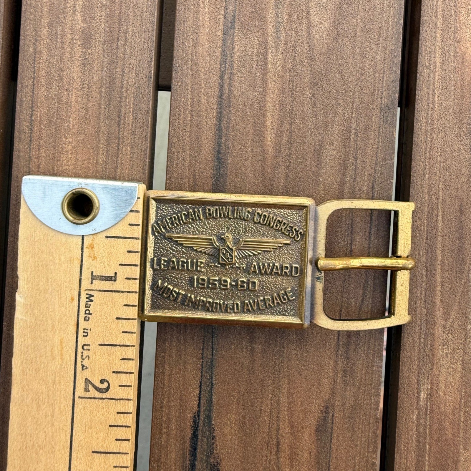 American Bowling Congress League Award Belt Buckle 1959-60 Average Brass