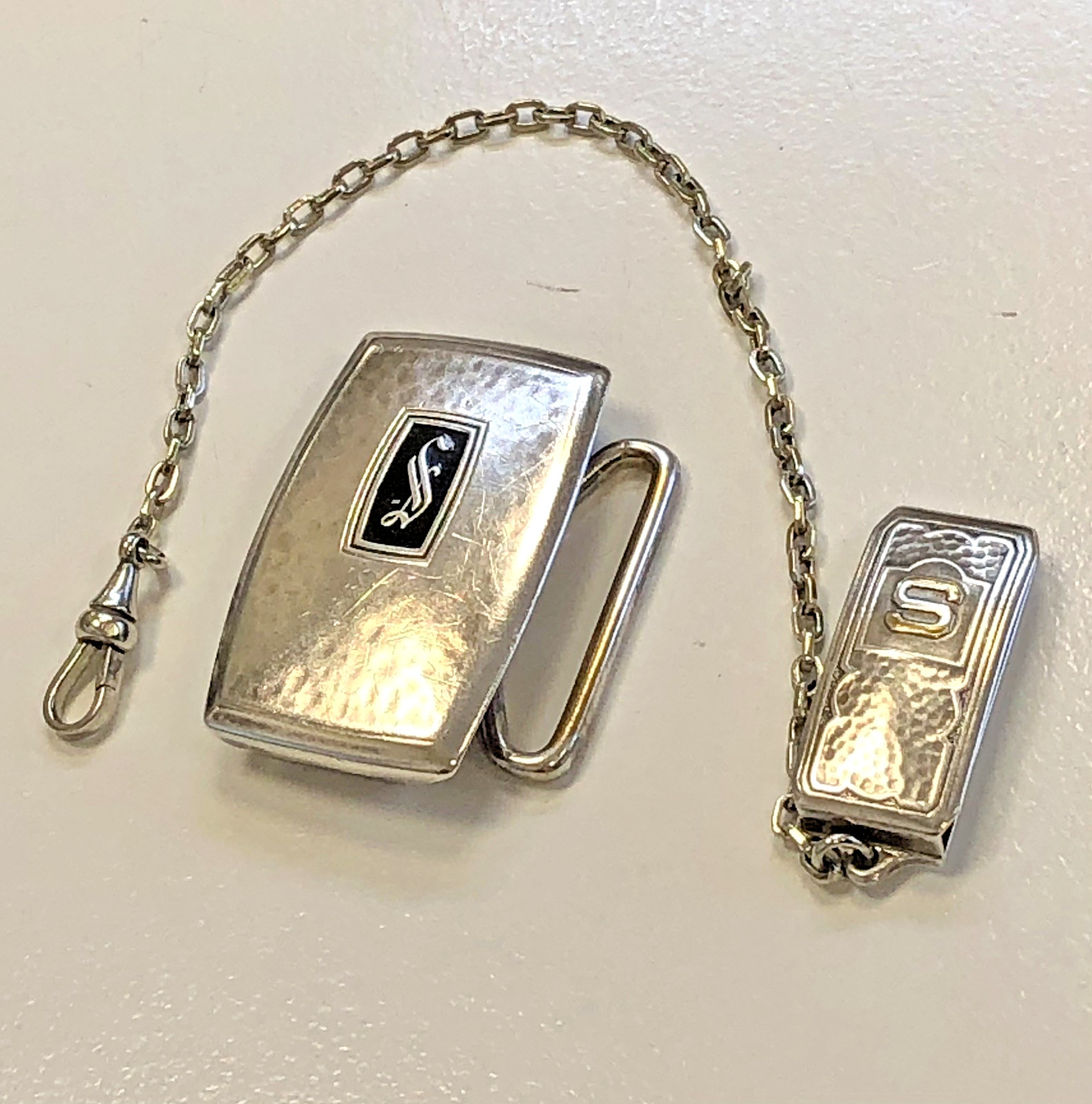 Hickok Beltogram Belt Buckle Pocket Watch Loop Chain Art Deco Mixed Metals 925
