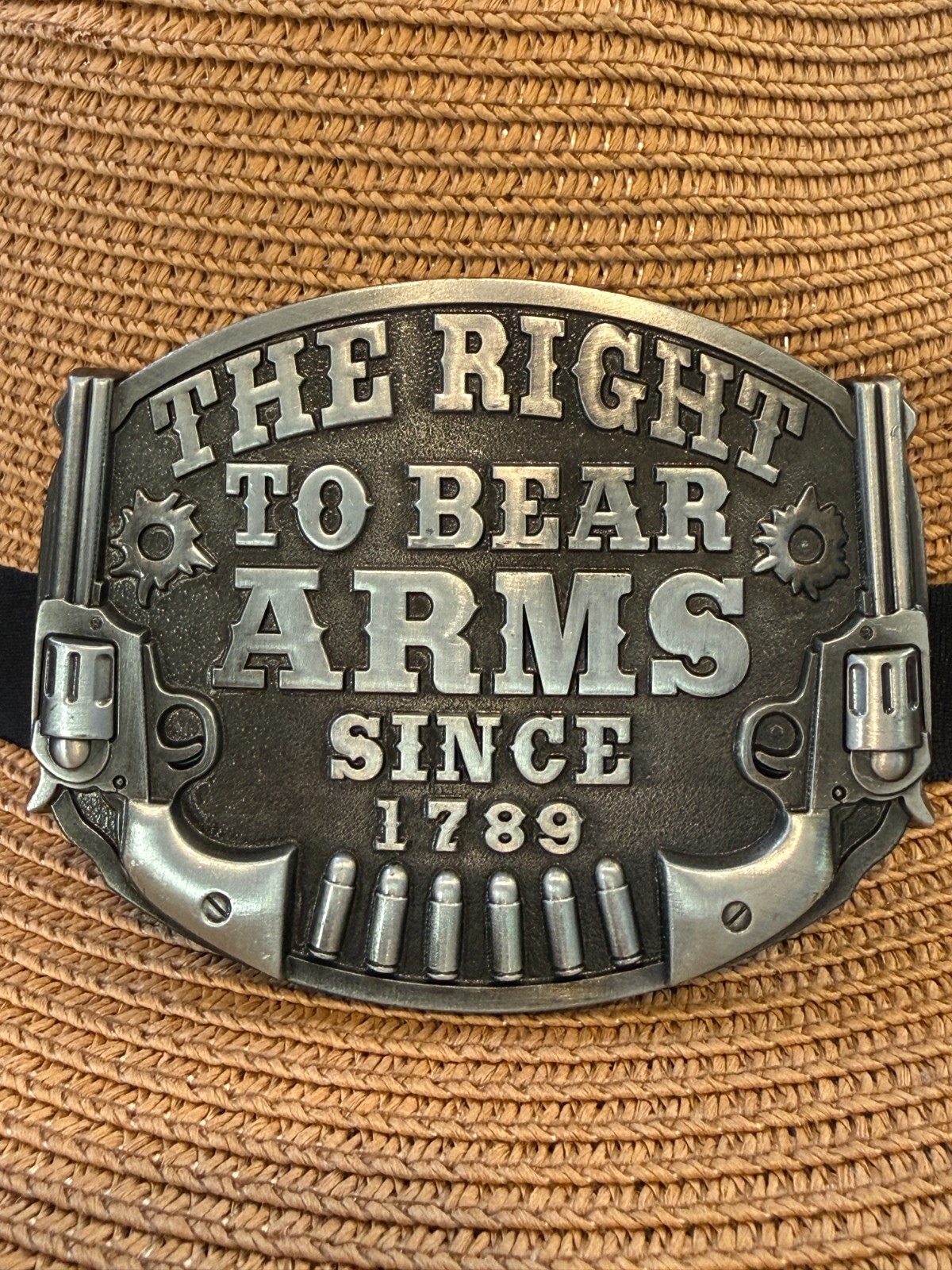 Antiqued Silver The Right to Bear Arms Since 1789 Guns Belt Buckle 9×7.5cm