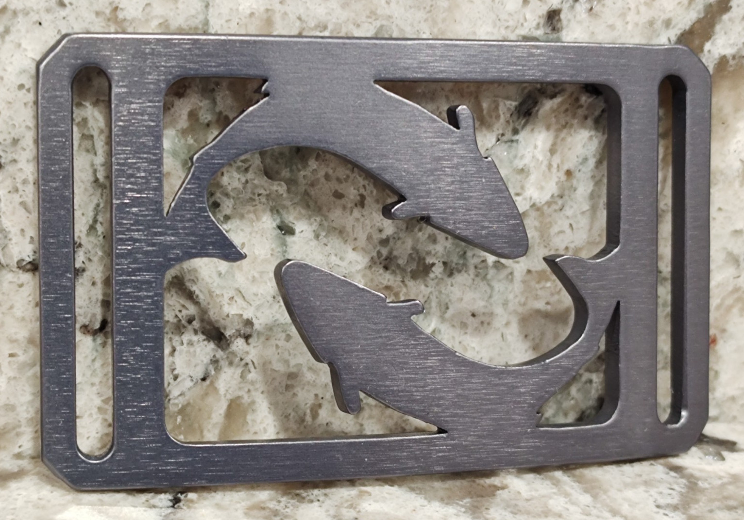 GRIP6 BELT BUCKLE – NATURALIST SALMON FISH – BLUE STEEL / PURPLE – 1.5 INCH WIDE