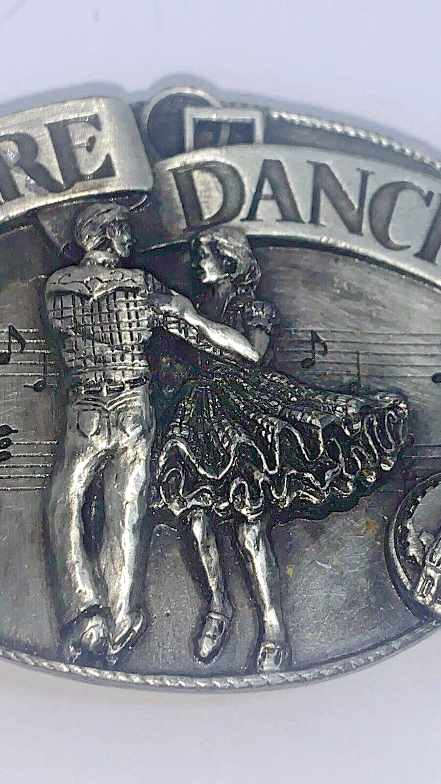 Pewter Belt Buckle Square Dance Couple Dancing Fiddle Banjo 1985 Siskiyou