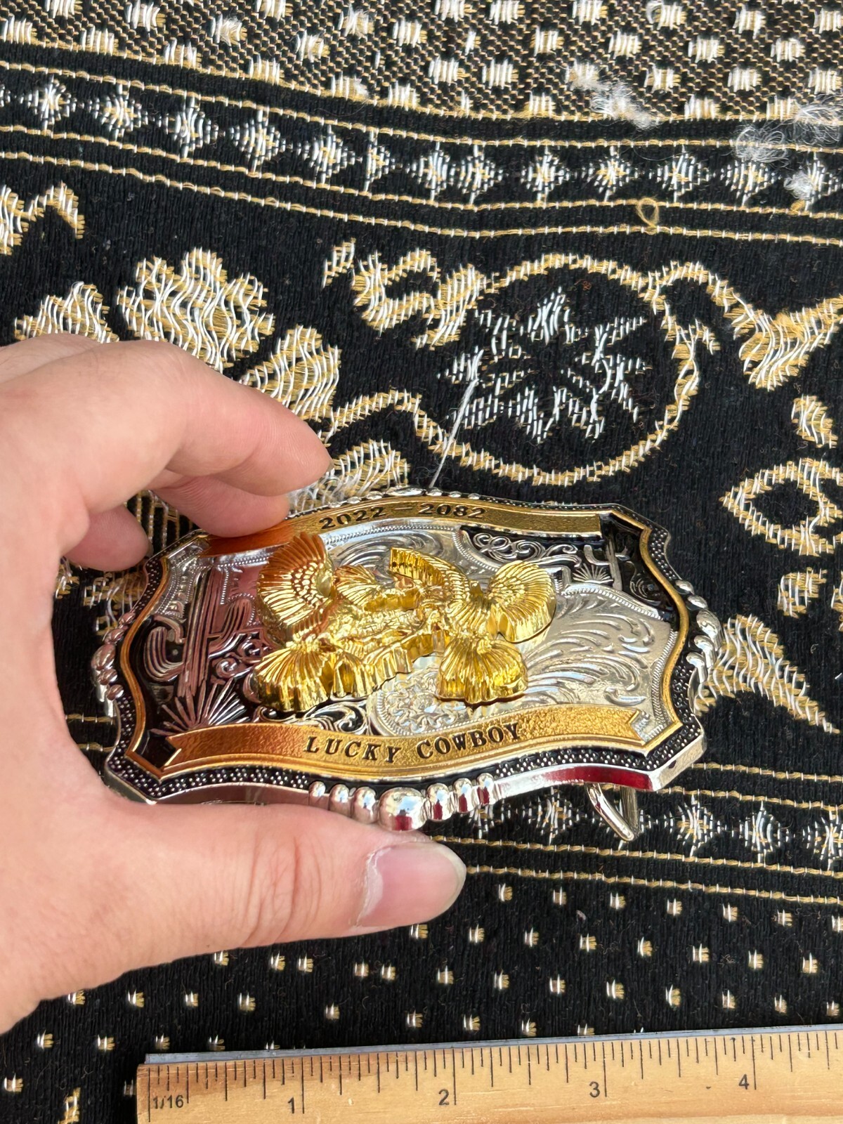 Western Buckle Gold Black Silver Roosters Cowboy 2 »Buckle Hebilla Vaquero Gallo