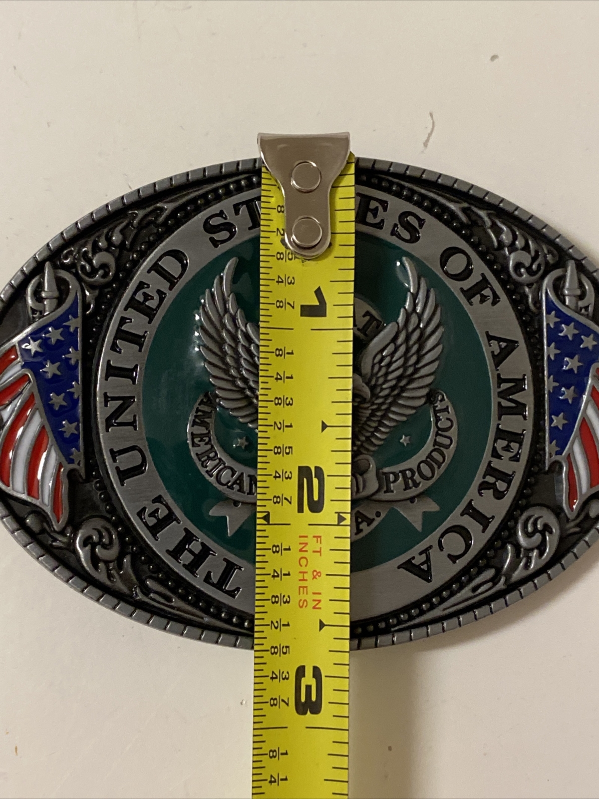 American USA Belt Buckle Flag Eagle Western Cowboy Patriot Color 3.75” x 2.75”