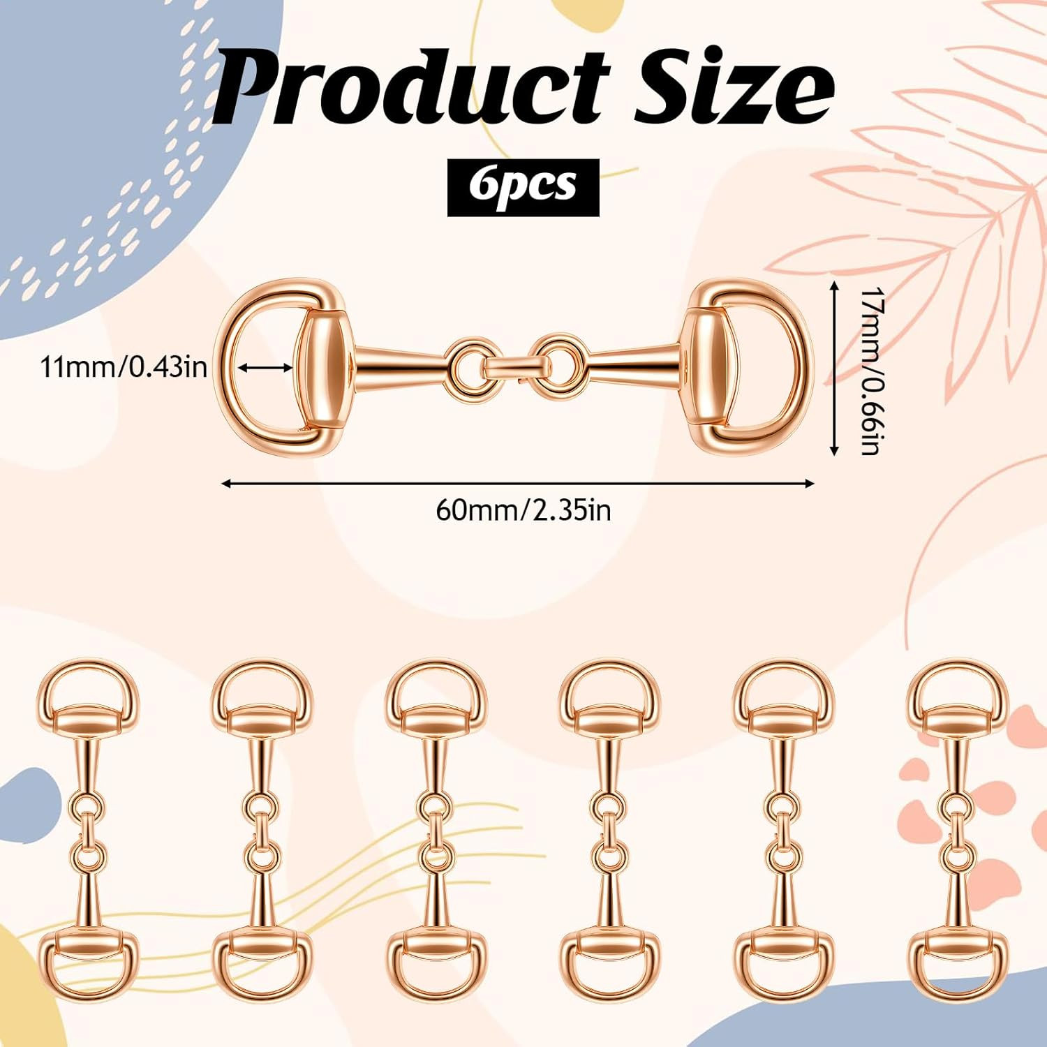 6PCS Gold Snaffle Bit Buckles, D-Ring Snaffle Bit Connectors, Double Silk Scarf