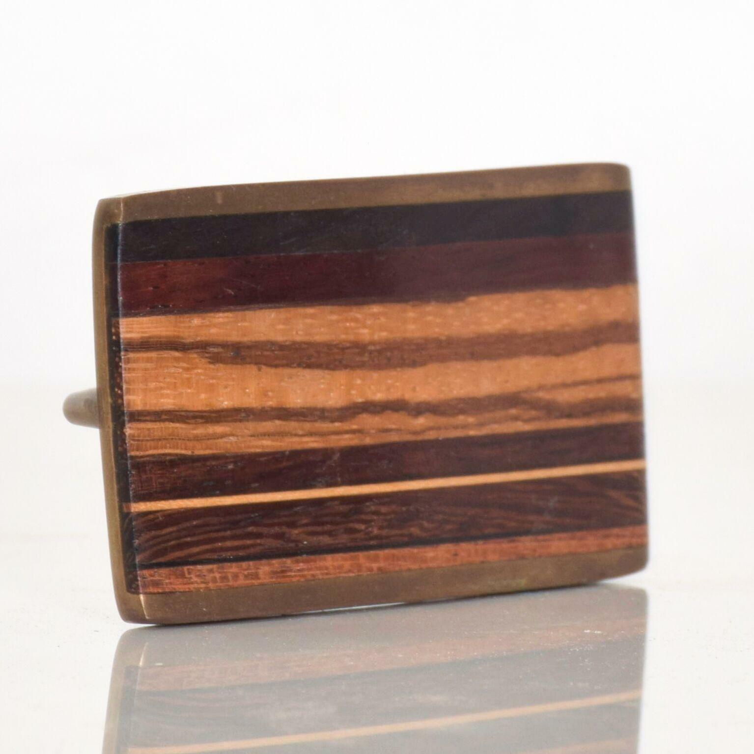 Mid-Century Kenneth Reid Modern Brass Exotic Wood Stripe Belt Buckle New Mexico
