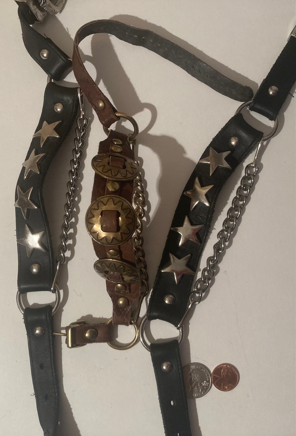 Vintage Lot of 3 Leather and Metal Horse Accessories, Bits, Bridle, Harness, Nic