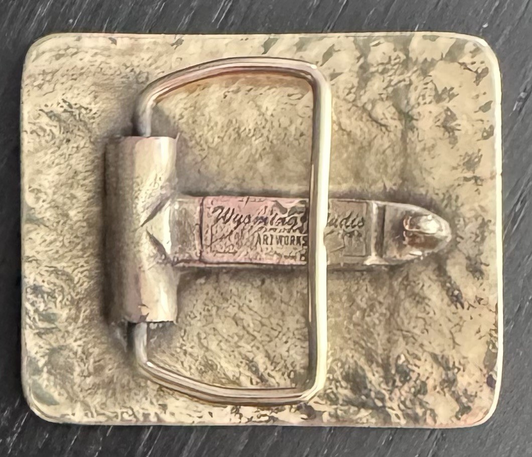 VINTAGE JIM BEAM BOURBON BELT BUCKLE BRASS Wyoming Studio Artworks Made In Usa