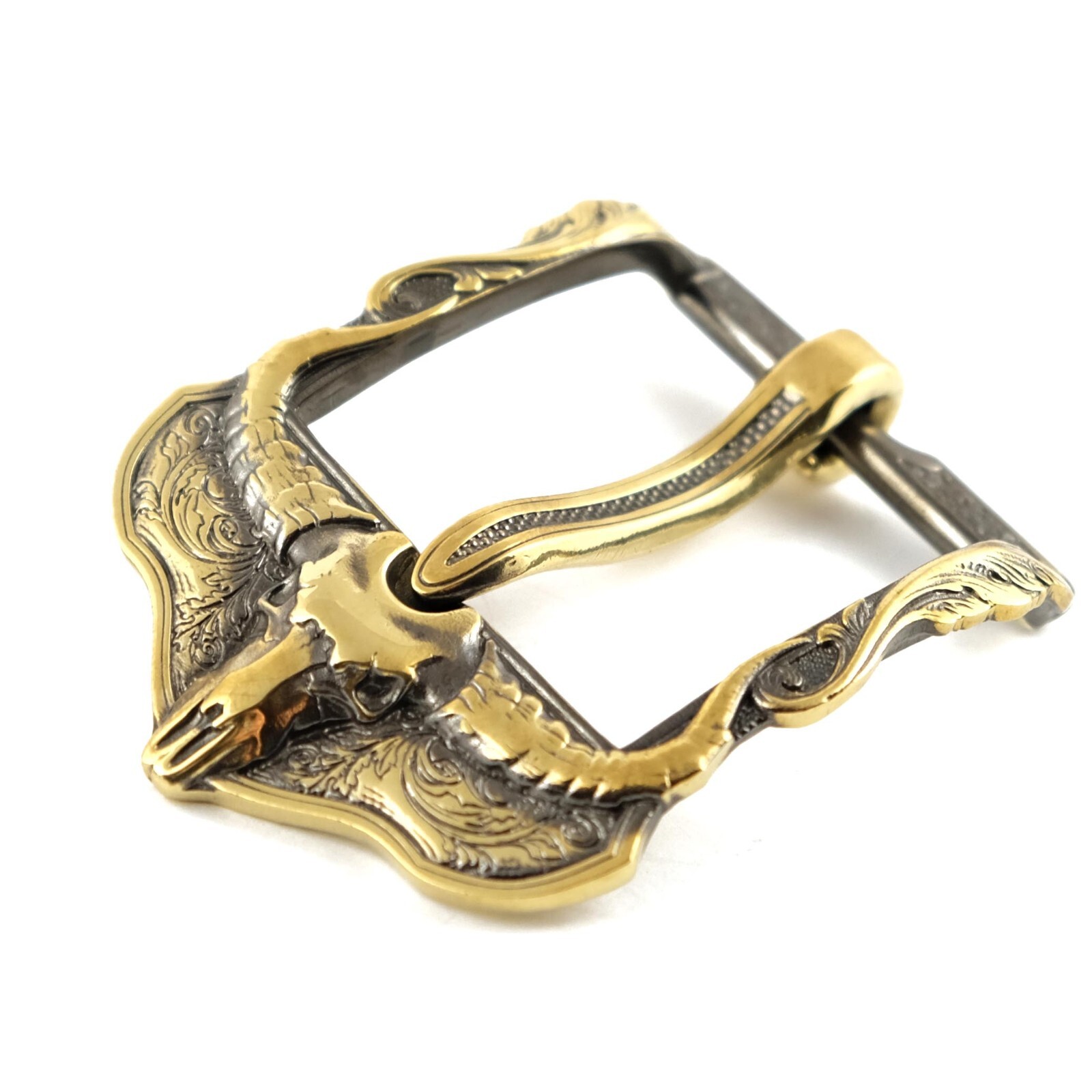 Brass belt buckle American Buffalo Skull, pin type, Bison skull belt buckle