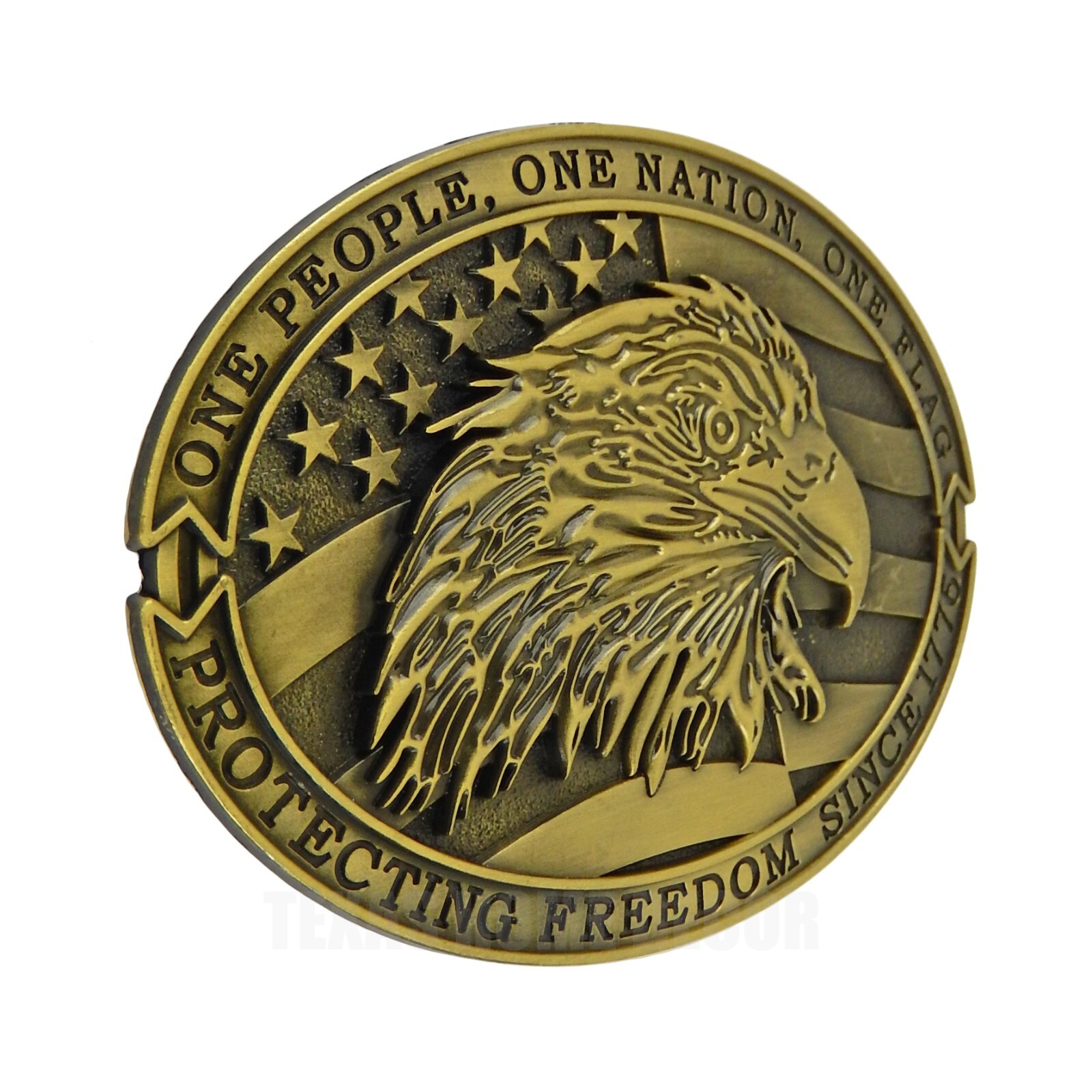 Oval American Flag Eagle Freedom Since 1776 Belt Buckle Antique Bronze Finish