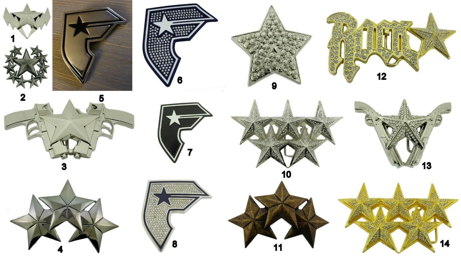 Rock Rebel Silver Famous Star & Strapes Belt Buckle Silver Gold Bling men women