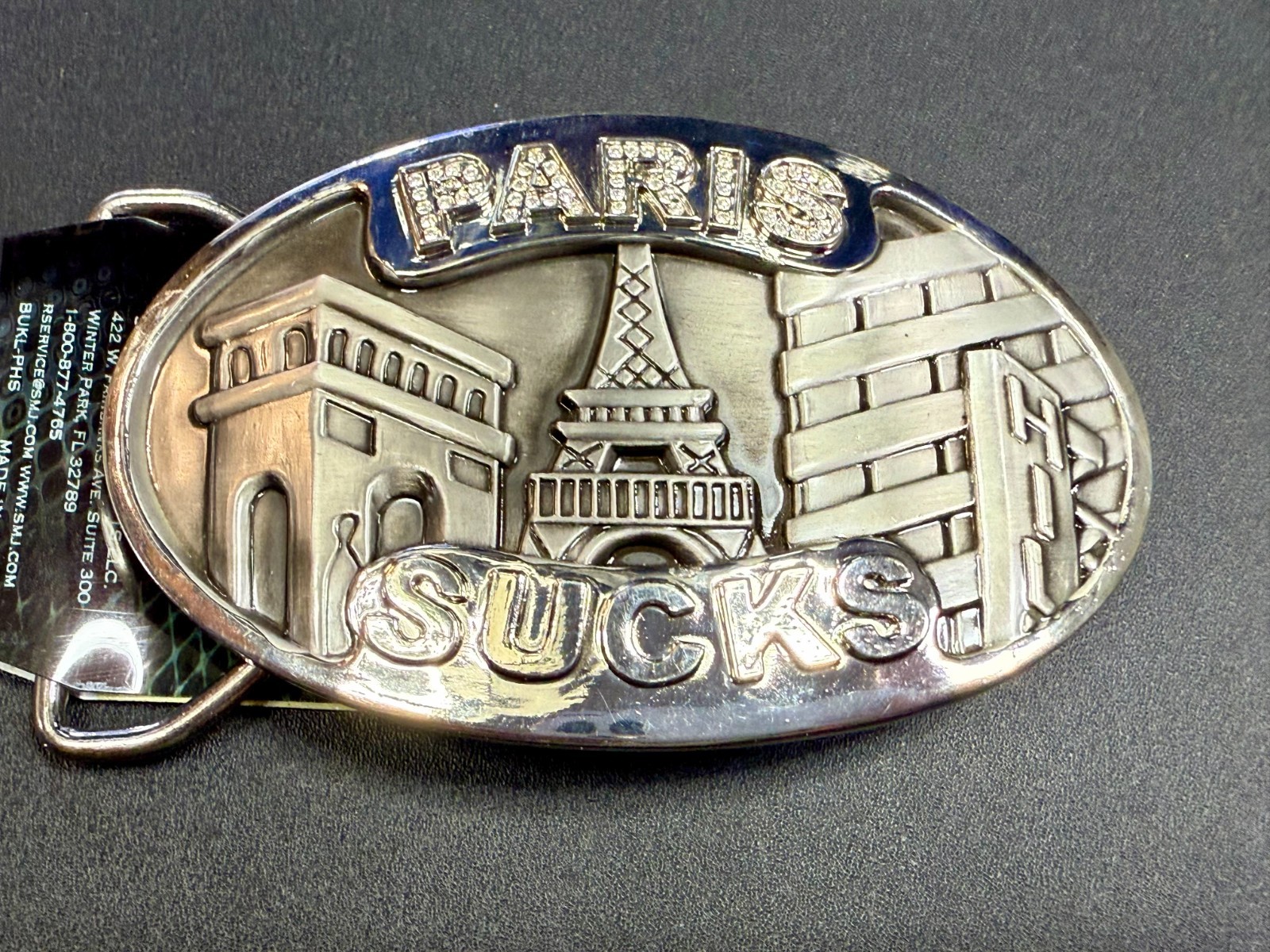 Paris Sucks! Blue Moon Creations Silver Tone Funny Tourist Gift Belt Buckle