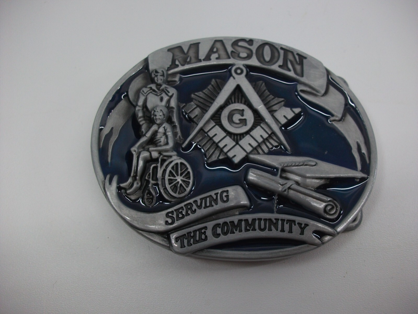 Mason Serving The Community Belt Buckle 3.25&Prime; x 2.5&Prime; Fits 1.5&Prime; Belt