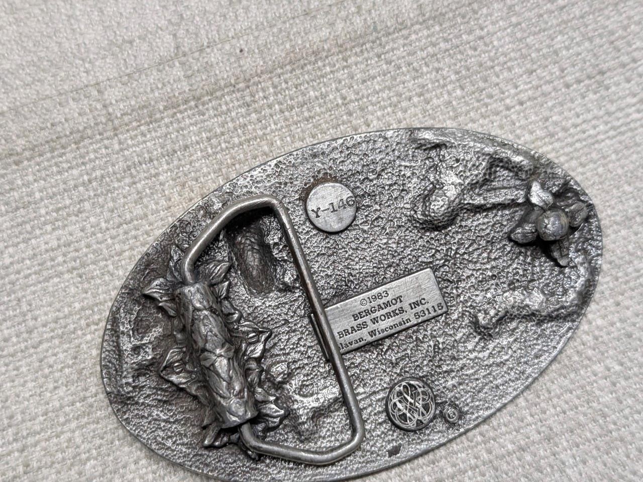 vintage OIL FIELD belt buckle WESTERN cowboy BERGAMOT brass pewter TEXAS