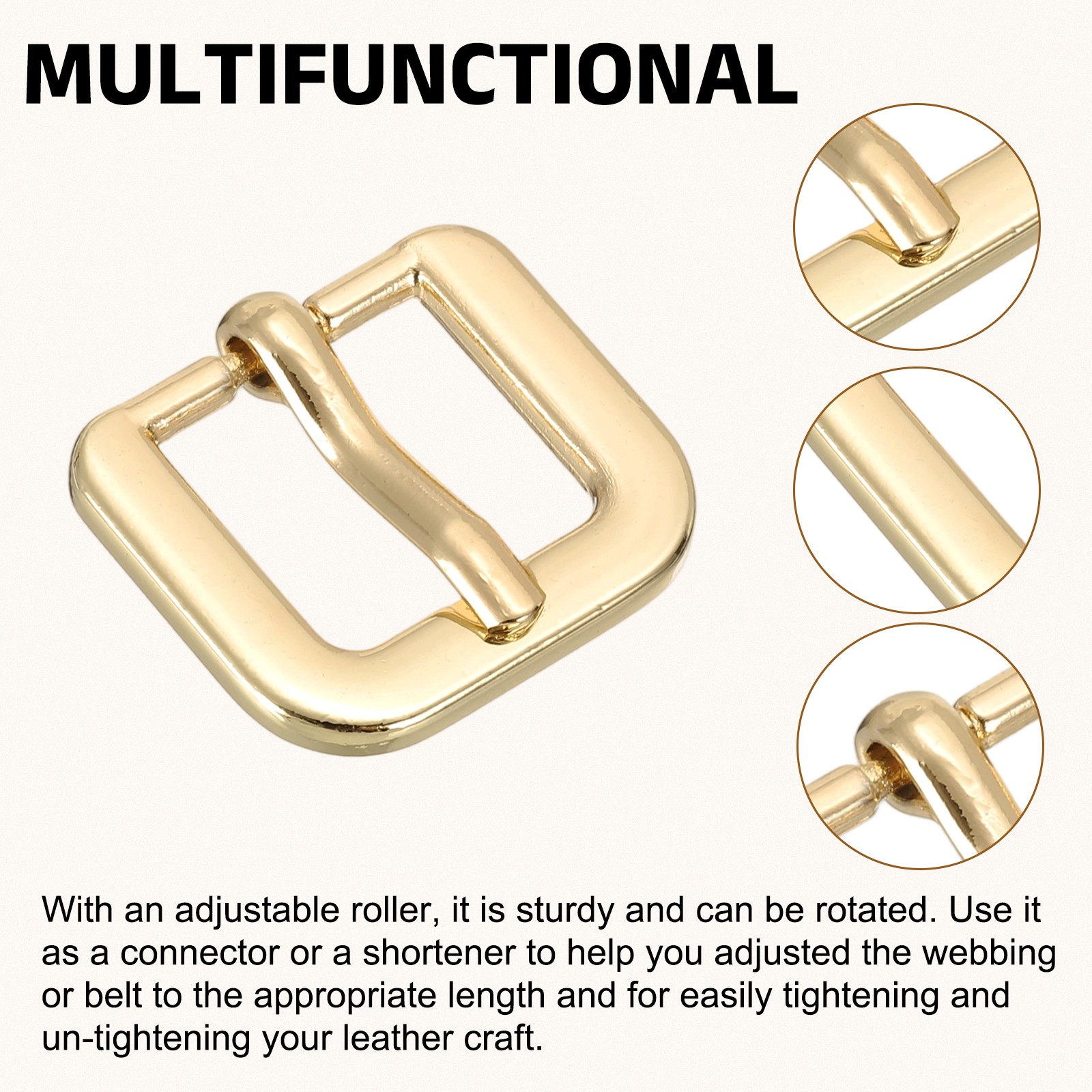 Metal Roller Buckle, 6Pcs 0.63&Prime; Square Single Prong Belt Buckle, Light Gold
