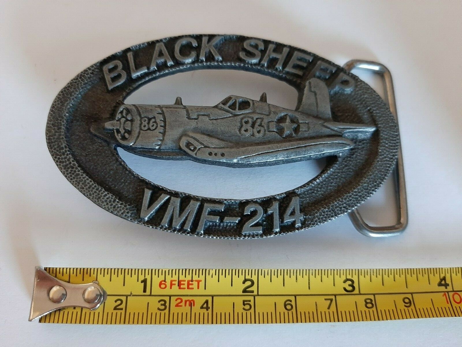 Vintage Military Belt Buckle – Ba Ba Black Sheep Corsair – VMF214