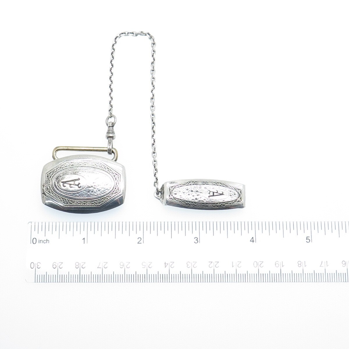 HICKOK Sterling Silver Antique Beltogram Pocket Watch Belt Buckle & Loop Chain
