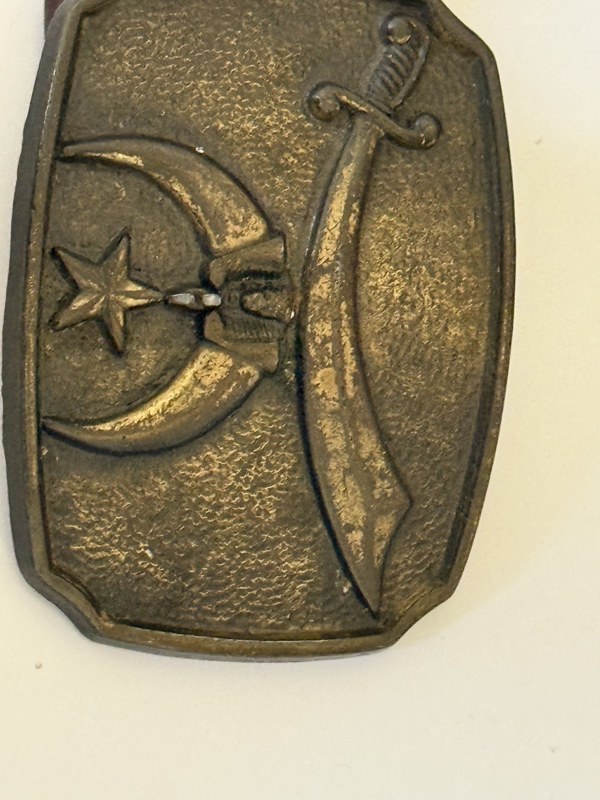 Vintage Masonic Shriner Belt & Buckle – Sword & Crescent Design – Leather Belt