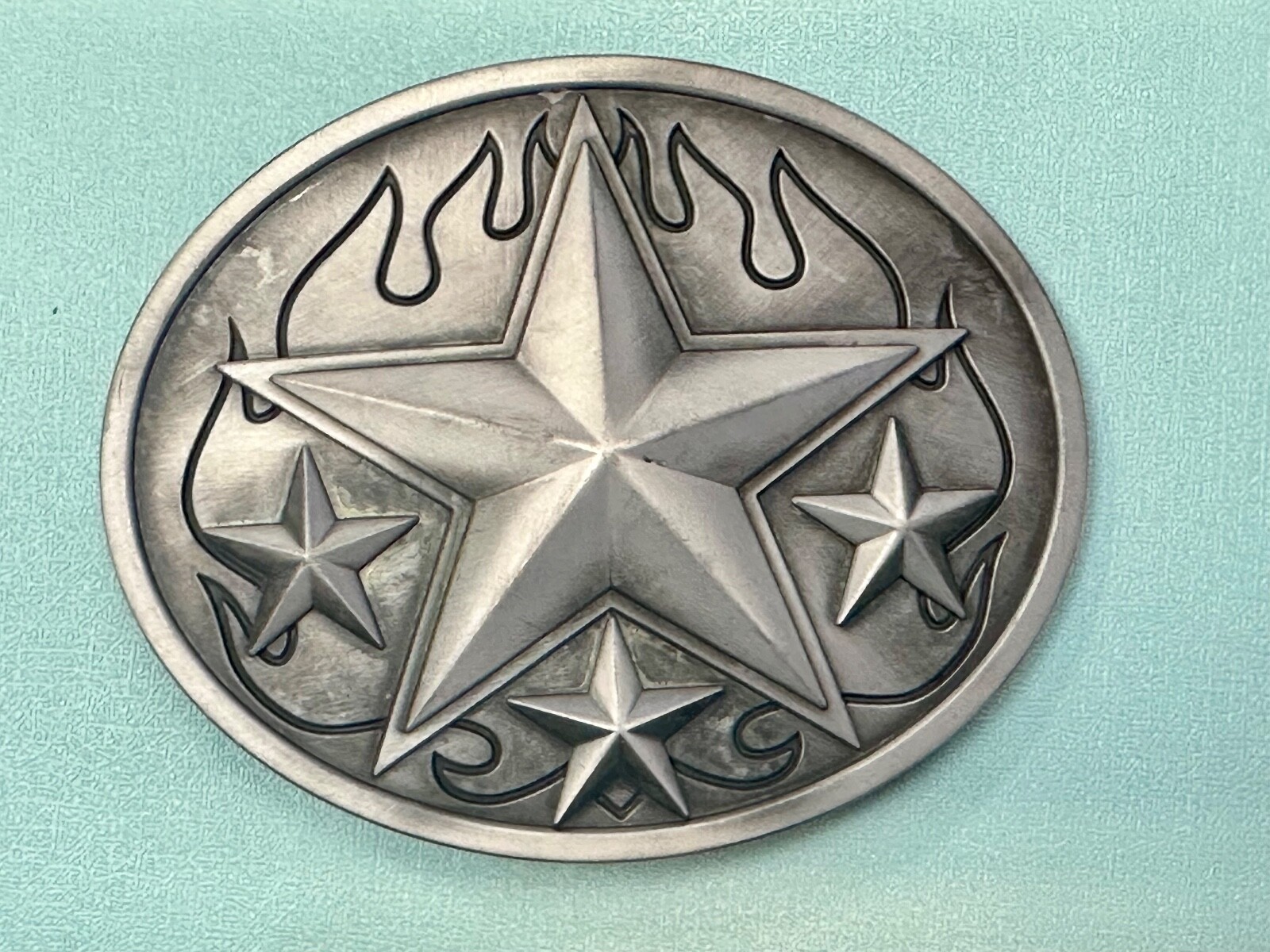3D Nautical Celtic Star In Flames – Silver Tone Oval 4&Prime; Wide Vintage Belt Buckle