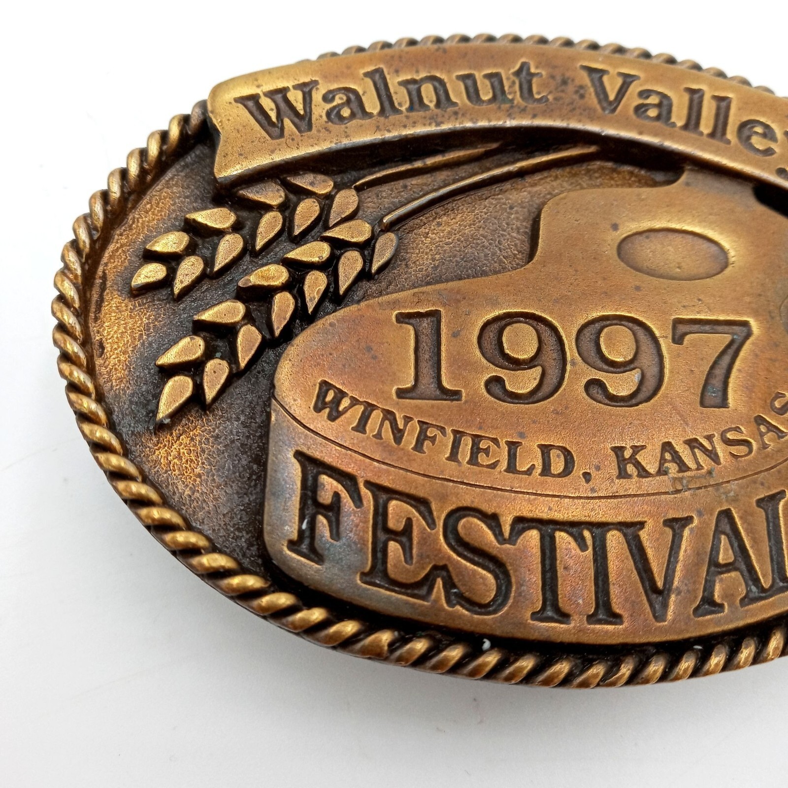 Guitar Belt Buckle 1997 Music Festival Bluegrass Walnut Valley Winfield KS Music