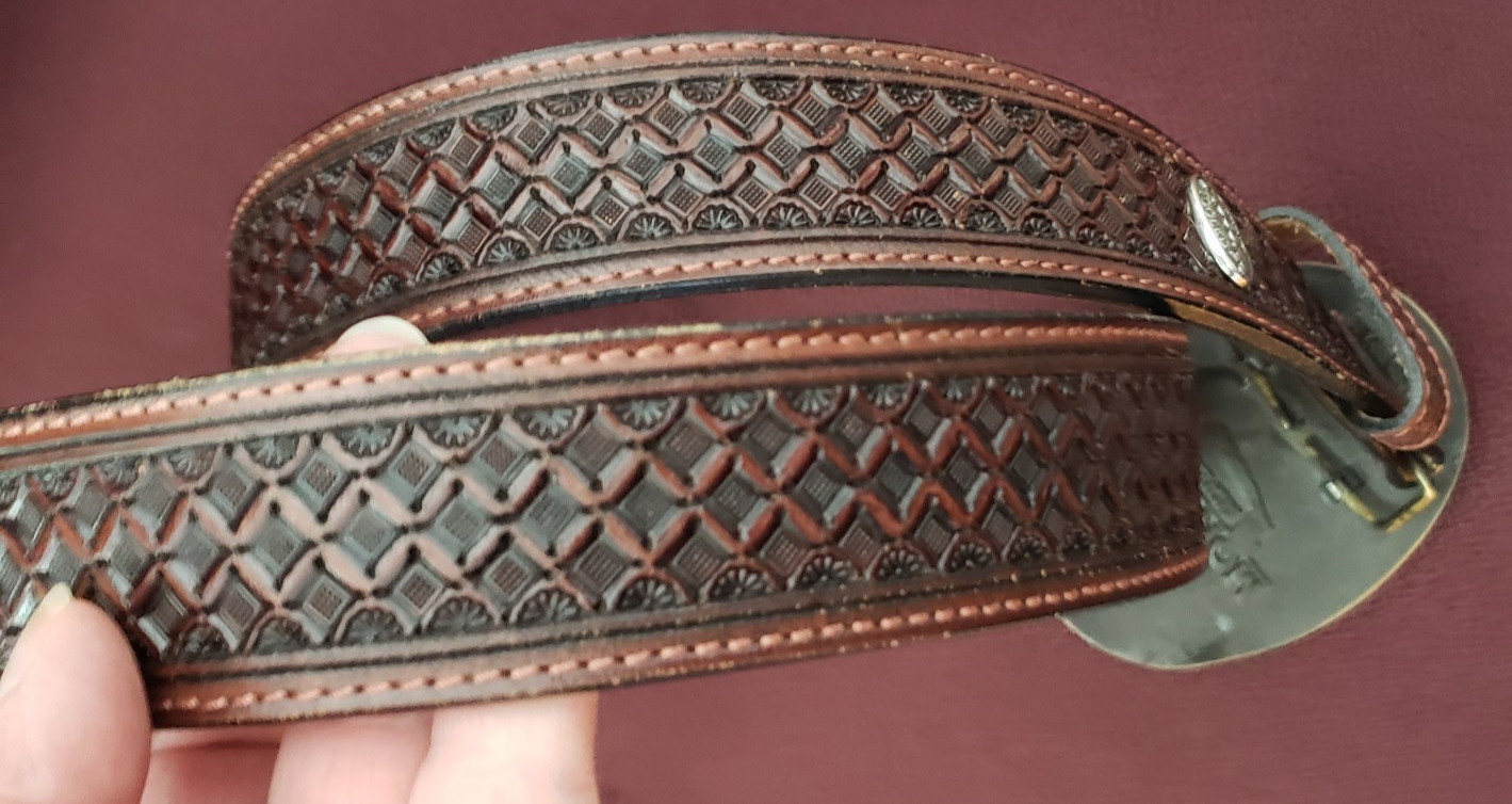 US Airforce Military Belt Buckle Nocona Hand Tooled Leather Belt Gift READ 34