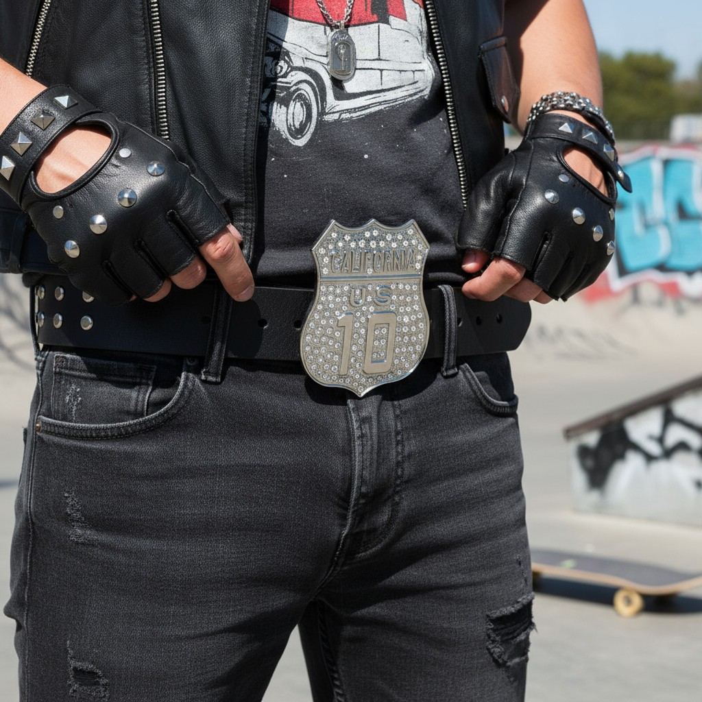 Men Silver Metal Motorcycle Fashion Belt Buckle California State US 10 Freeway
