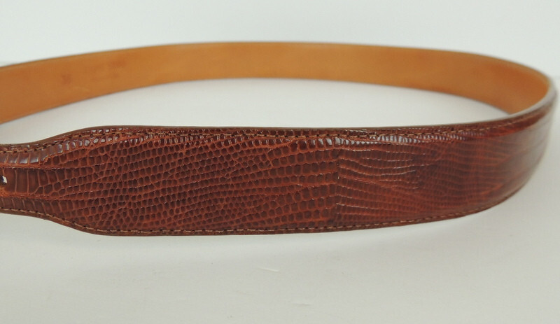 Chacon Sterling Buckle Genuine Lizard Belt Made In USA Mens 36 Marked Sterling