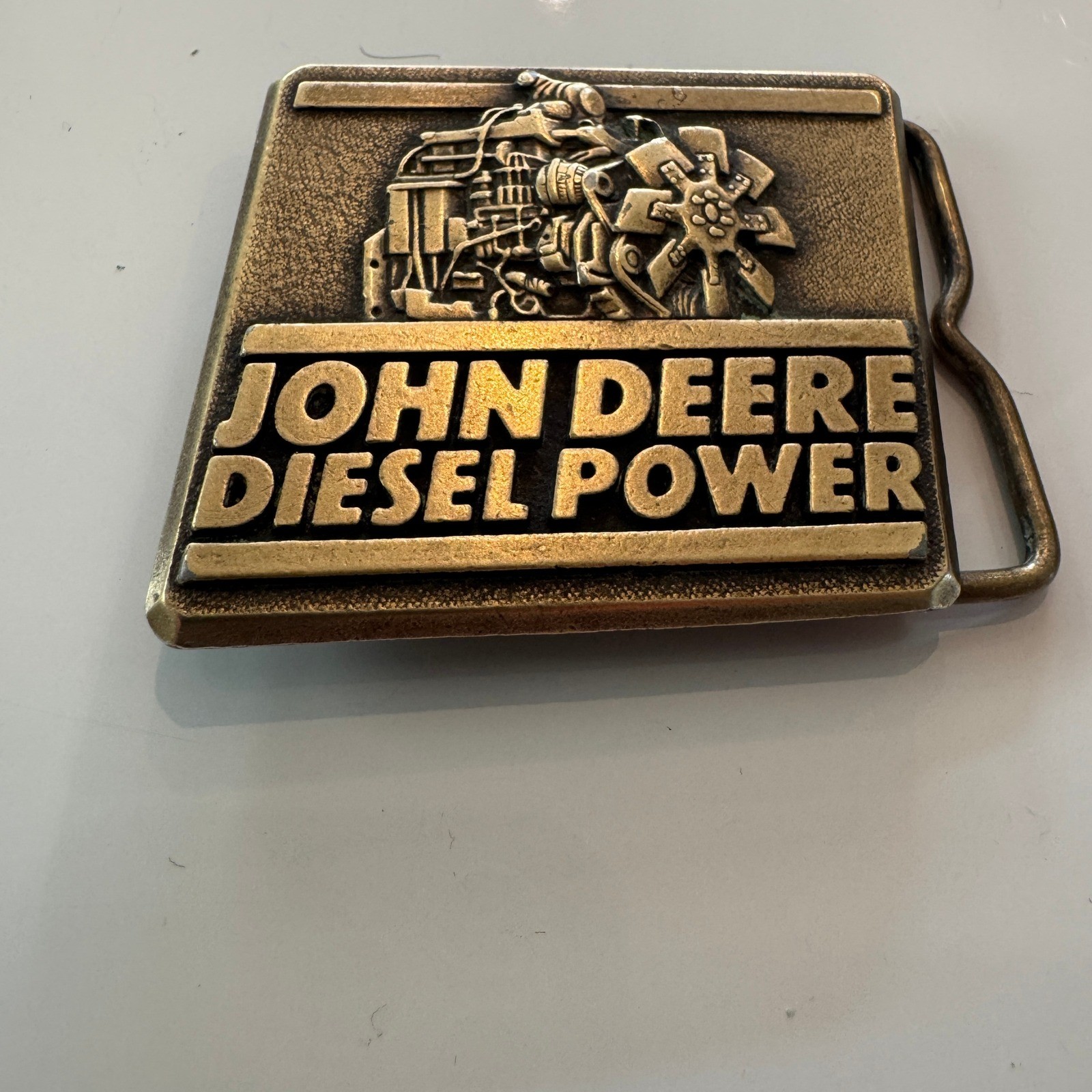 John Deere Diesel Power Belt Buckle Vintage 1989 Engine Tractor Farm Brass