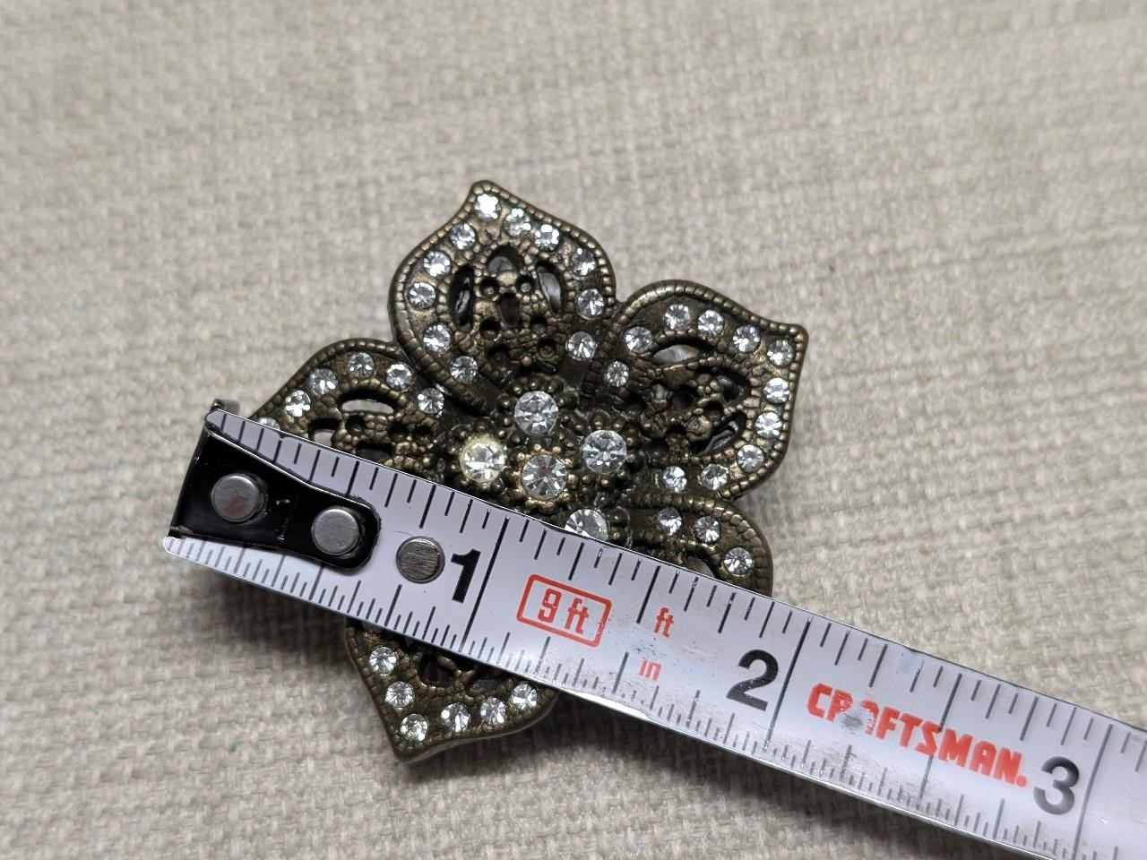 vintage FLORAL belt buckle BRASS engraved RHINESTONE studded WESTERN star