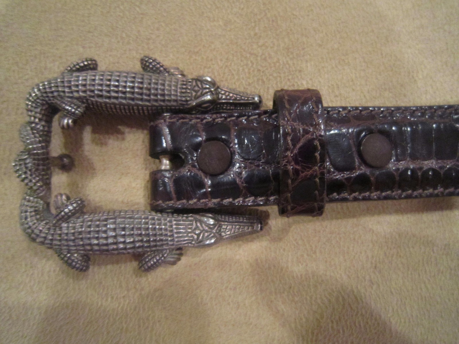 Kieselstein-Cord Sterling Double Alligator Buckle W/Brown Alligator Belt Size 2