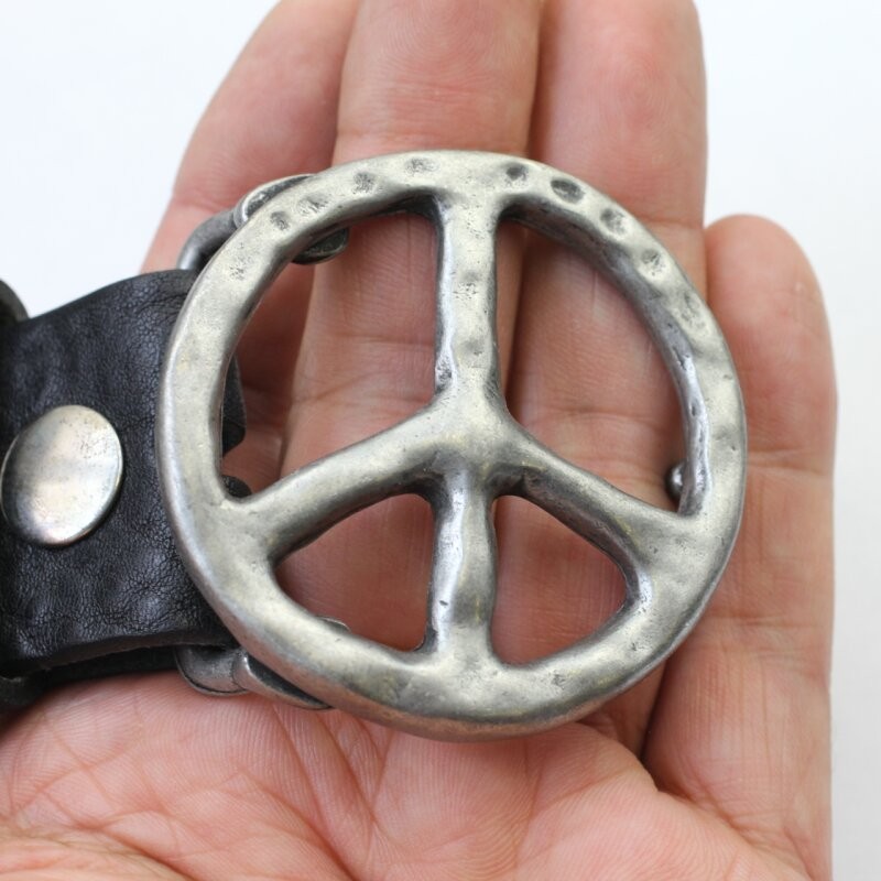 Peace Sign Belt Buckle in Antique Copper, Antique Rustic Interchangeable Buckle