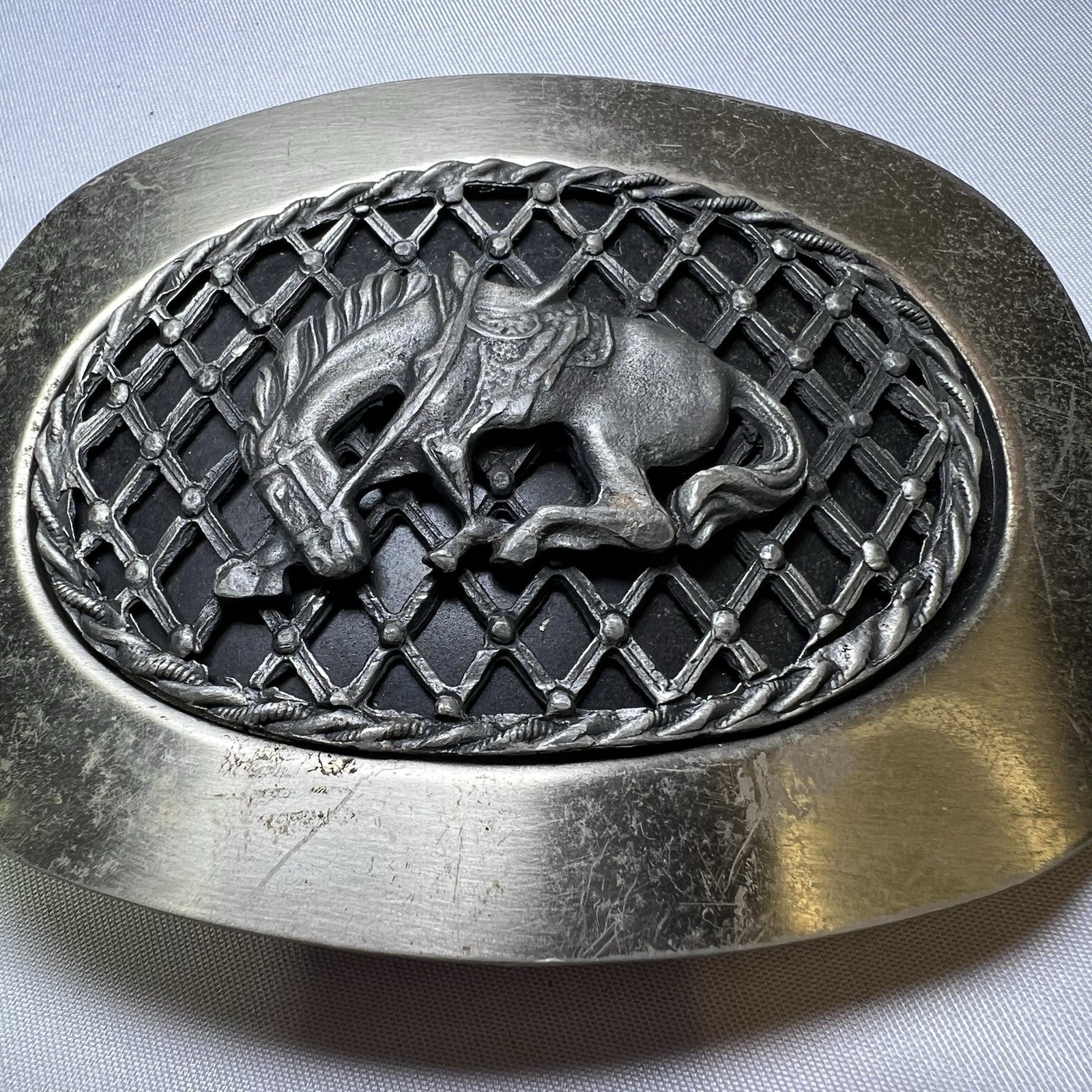 Reining Western Belt Buckle Rodeo Silver And Black