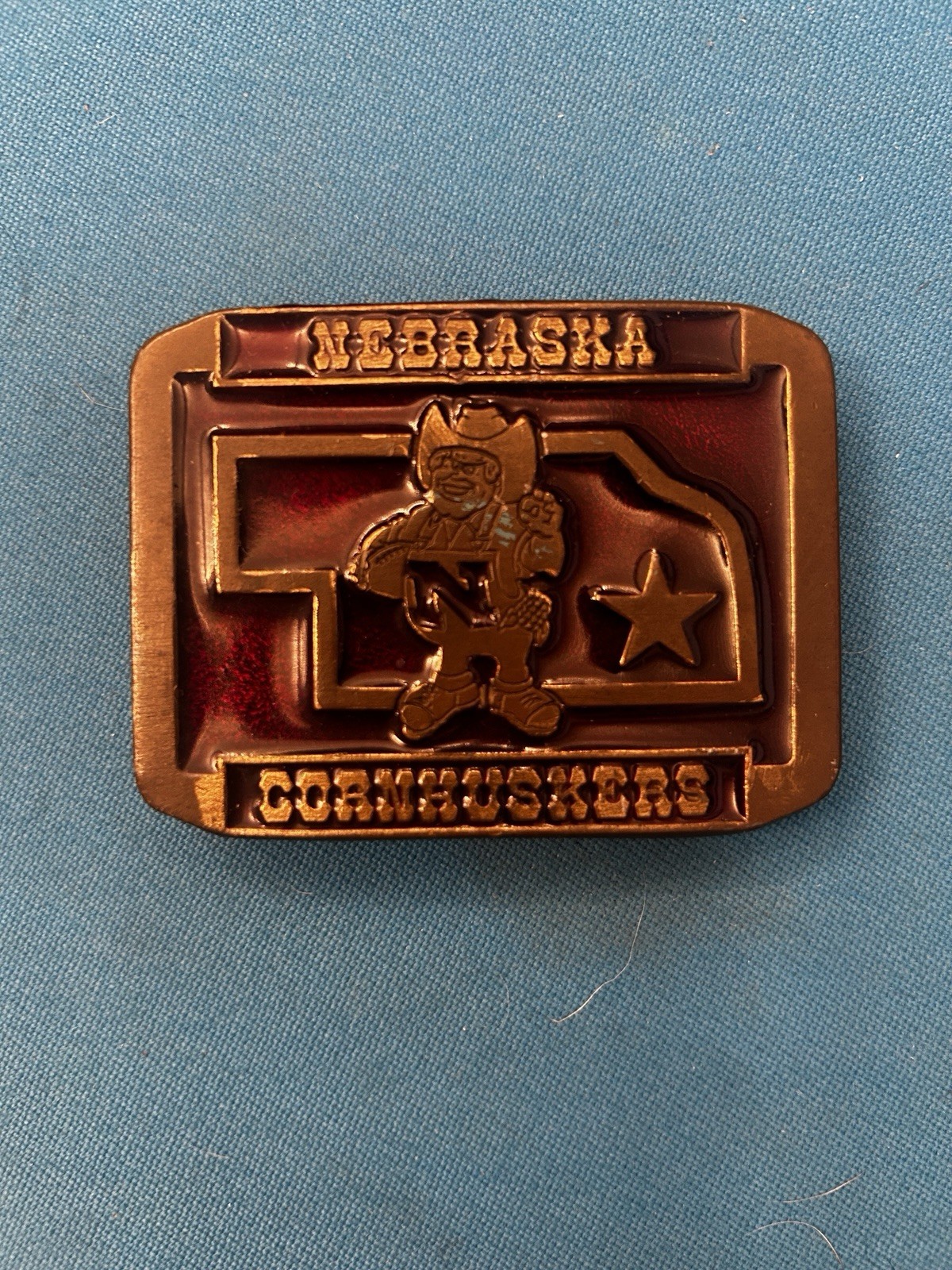 Silver Metal Embossed Plate Belt Buckle – Nebraska USA Football