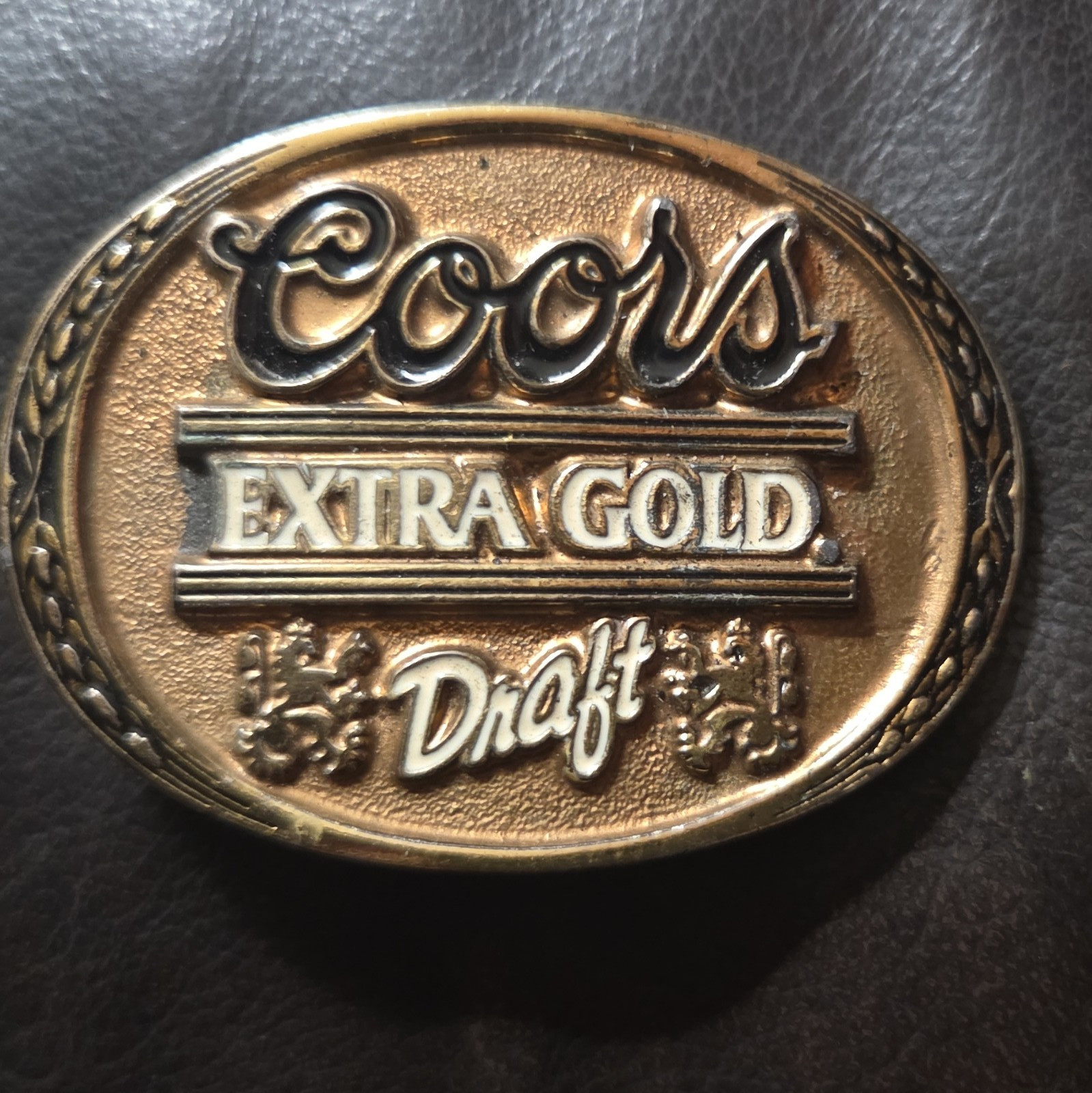 Coors Vintage Extra Gold Draft Oval Metal Logo Belt Buckle Fits 1.5in