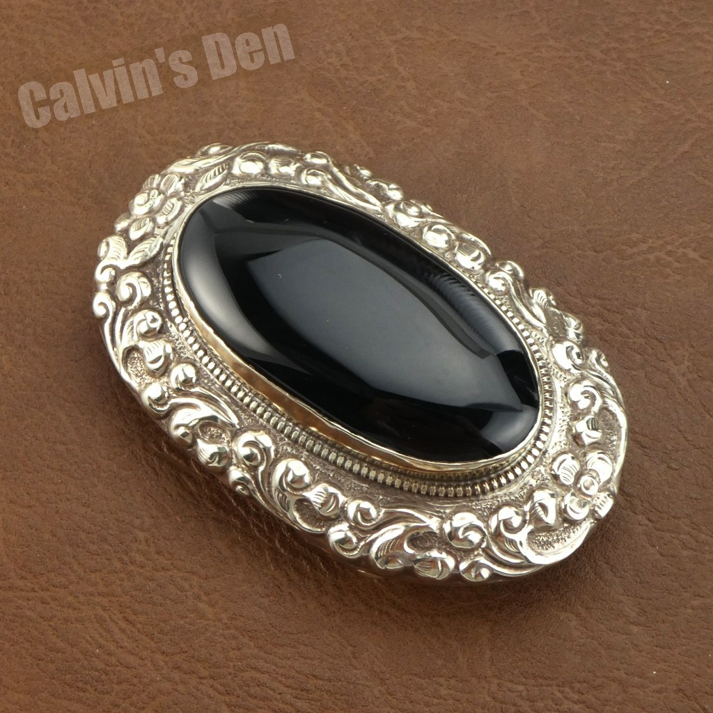 Handmade Large Black Onyx Tibetan Silver Floral Scroll Belt Buckle Western Boho