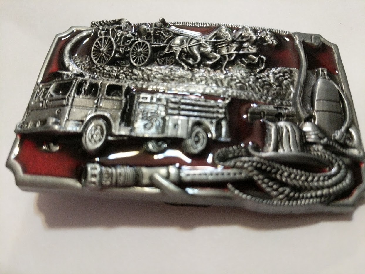 ♈ FIRE DEPARTMENT Belt Buckle red inlets ♈ Fire Dept Great gift.Classic retro