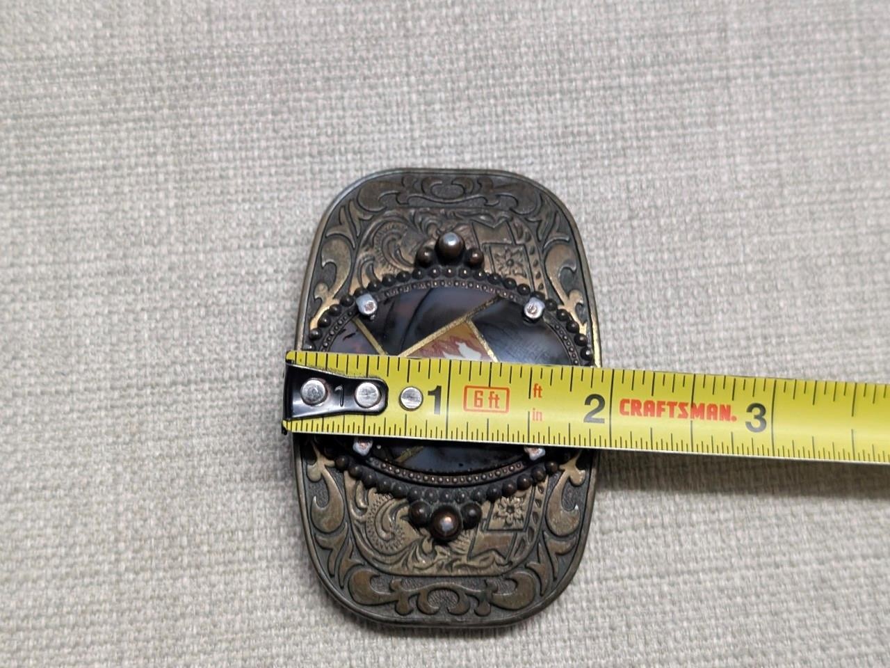 vintage HANDCRAFTED gold inlay GEMSTONE agate quartz WESTERN belt buckle COWBOY